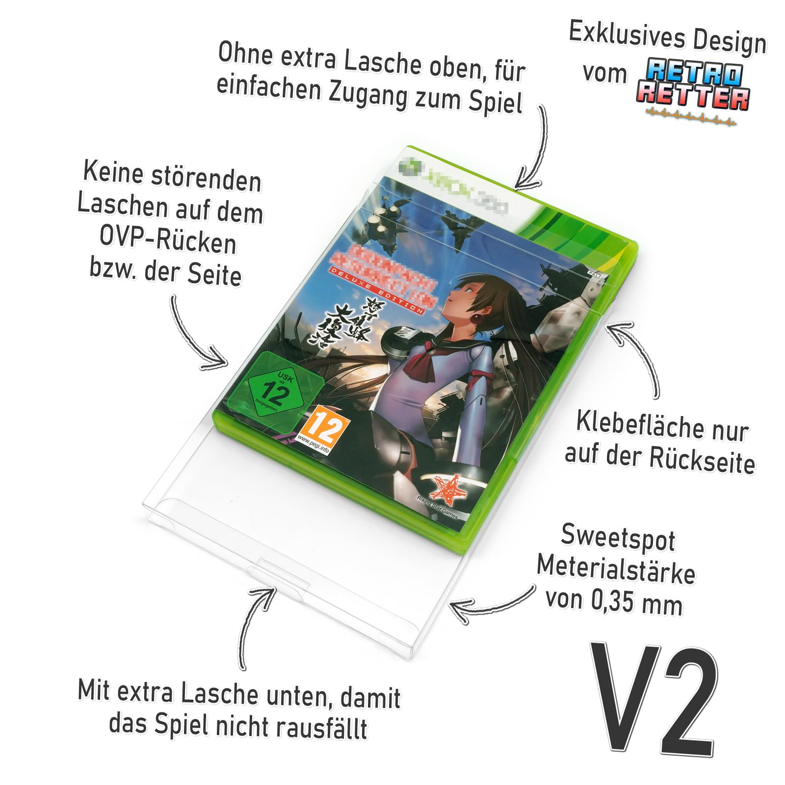 RetroRetter 50x Schutzhüllen V2 für Xbox 360 Spiele OVP 0,35 mm - Game Box Protector Cases