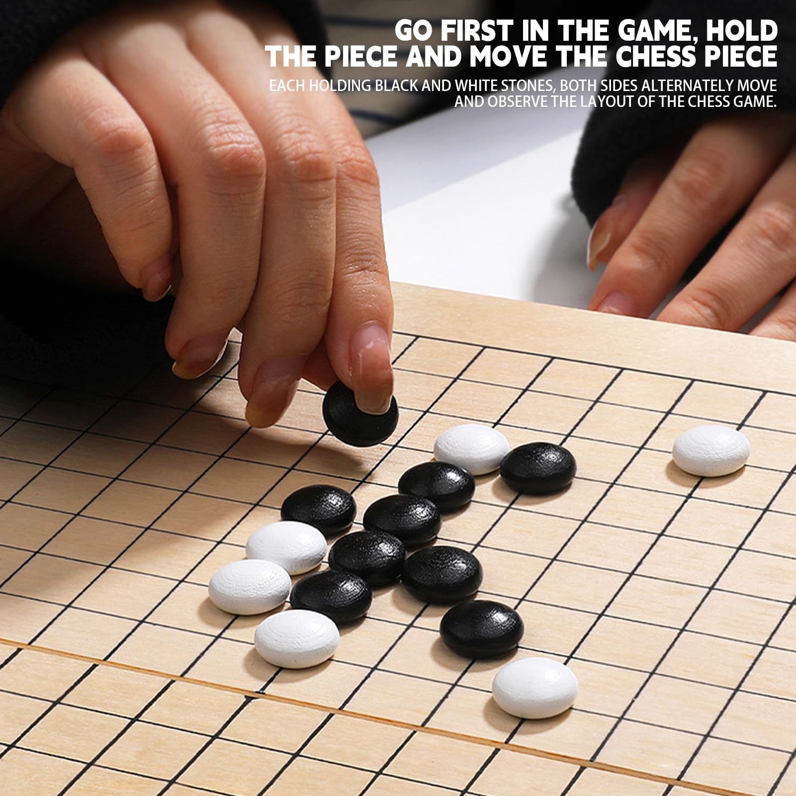 Go Game Board - Portable Wooden Go Game Set with Foldable Board, Black and White Chess Pieces, Educational Strategy Puzzle Games For Children, Adults, Travel