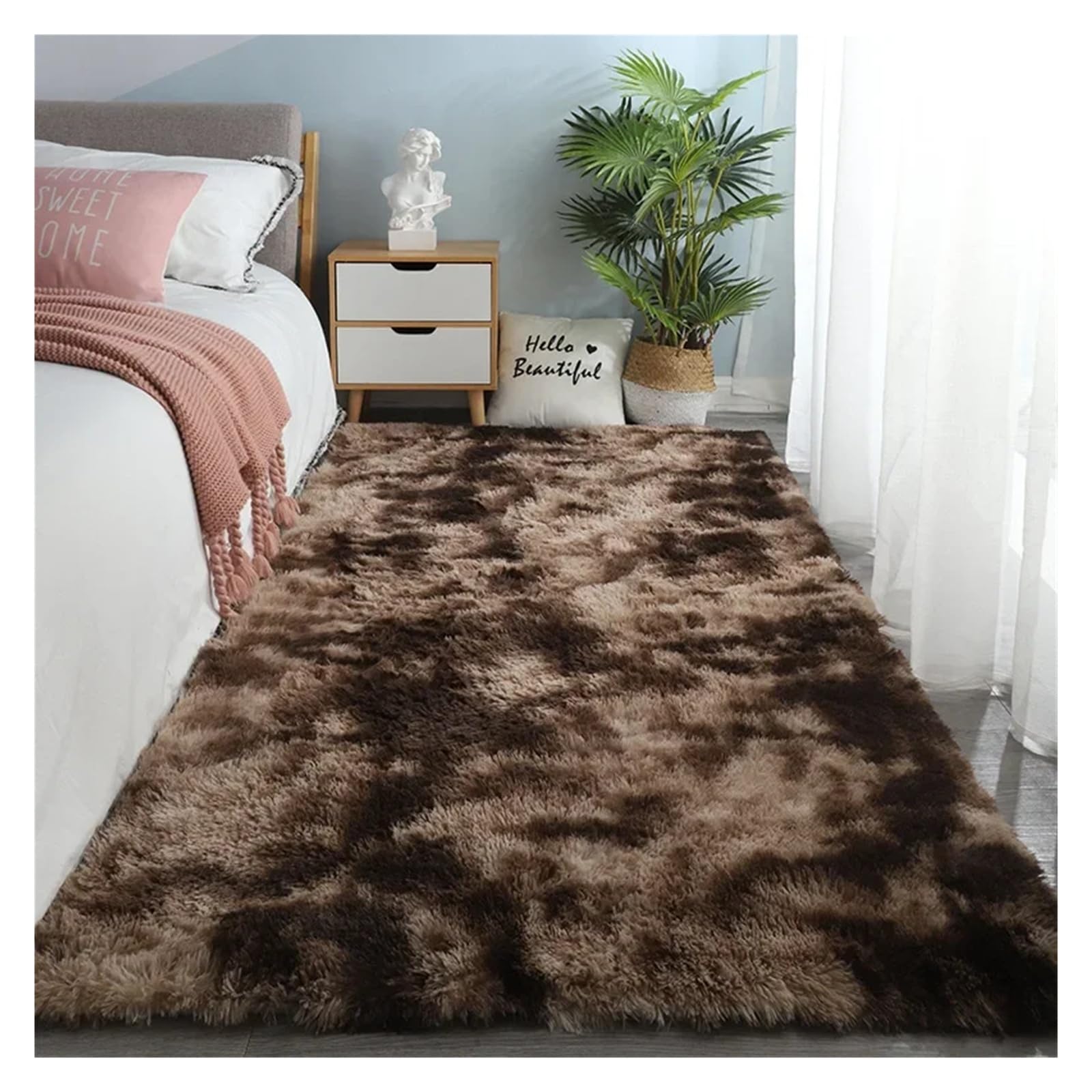 Tapis pelucheux café 80x200 cm antidérapant en velours doux pour sol de chambre
