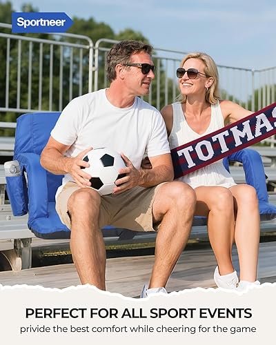 Miniatura 36 de Sportneer Asientos de estadio para gradas, paquete de 2 sillas de grada con respaldo y cojín, asientos anchos para gradas con soporte trasero, silla