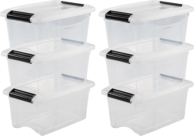 Iris Ohyama, Set of 6, Storage boxes, 5 L, with snap closure, stackable, living room, bedroom, Garage - New Top Box NTB-5 - Transparent