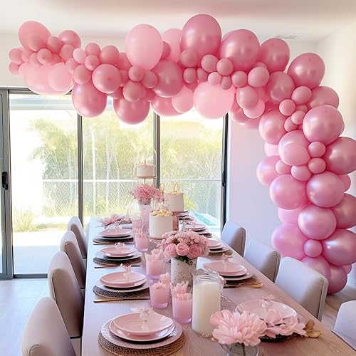 Miniatura 7 de ROYUYE 124 globos de látex color rosa de diferentes tamaños de 18, 12, 10, 5 pulgadas, kit de arco de guirnalda de globos para fiesta de cumpleaños,