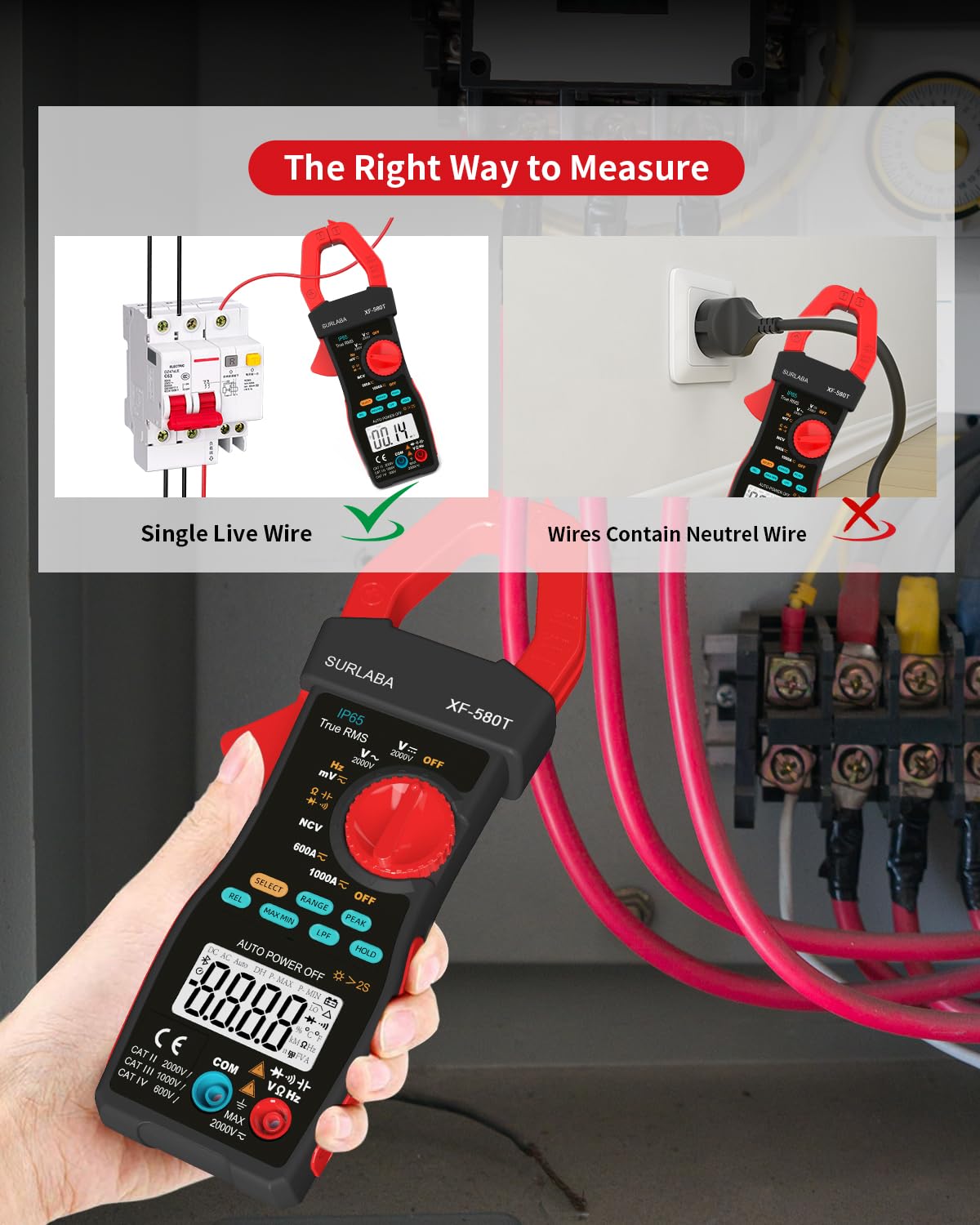 Digitales Zangenmessgerät 1000A/2000V AC DC Strom Spannung LPF Multimeter 6000 Zählungen, TRMS NCV Amp Volt Widerstand Kapazität Frequenz Durchgangsprüfer für Photovoltaik-Industrie