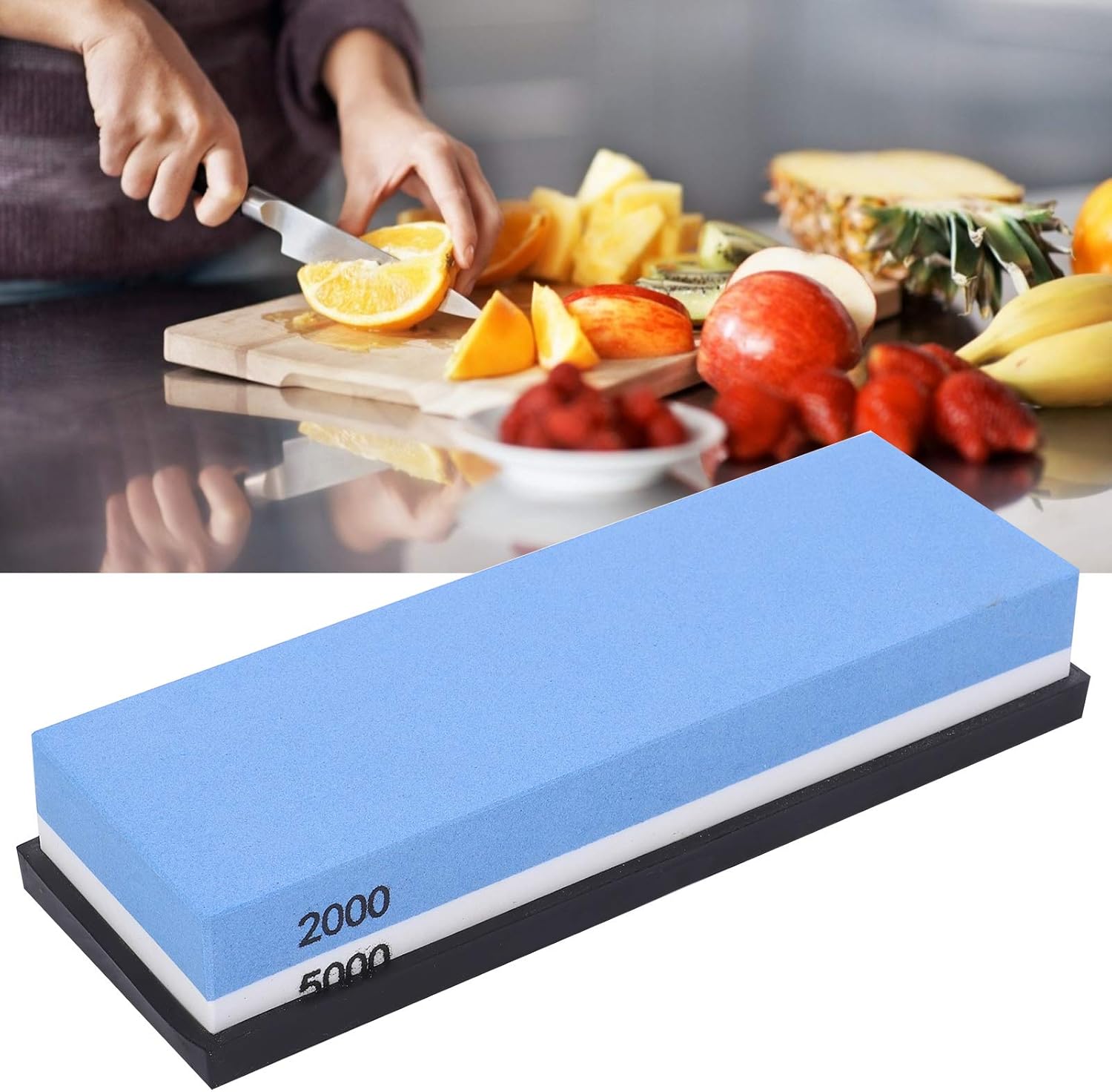Whetstone Knife, Knife Sharpener, Kitchen Household DoubleSided Whetstone with Base 2000 + 5000 Mesh,Coarse Grinding and Fine Grinding