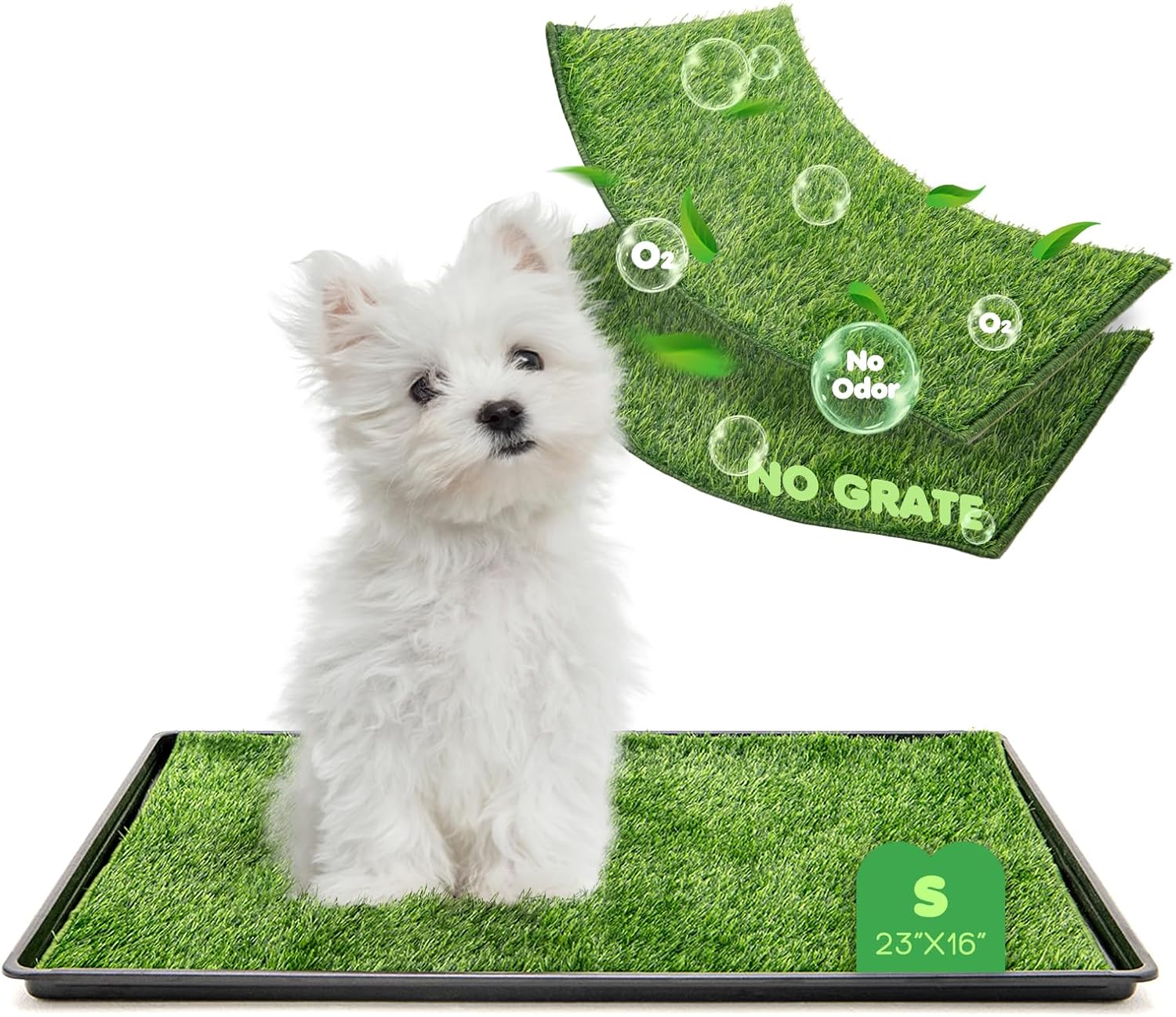 Dog Grass Pad with Tray, 2316in Small Litter Box, 2Grass Pad for Dogs Potty Washable, Thick Soft Odor-Free Hemmed Dog Pee Grass, Indoor Puppy Potty Training Balcony (Without Grid)