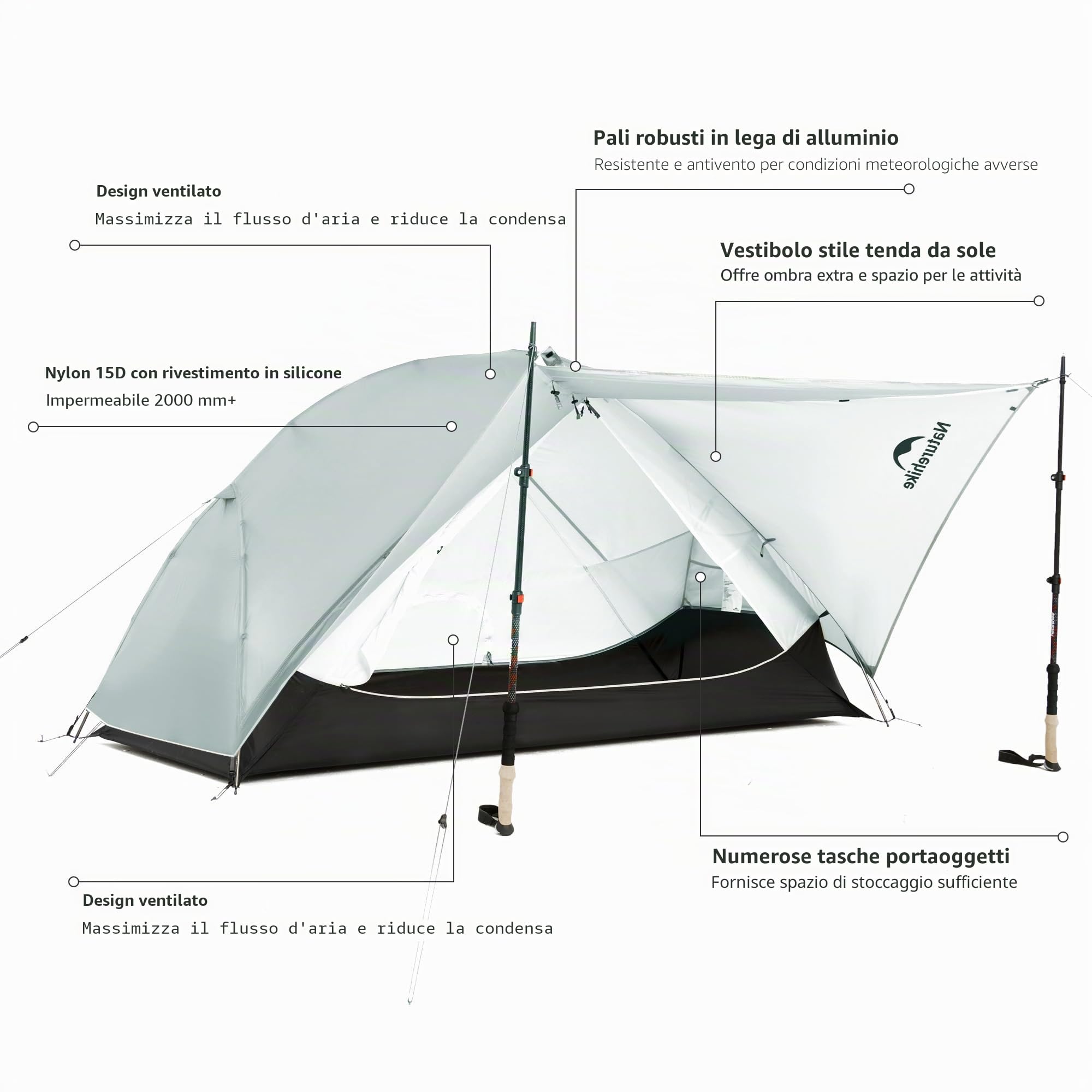 Naturehike Mongar UL - Tenda ultraleggera antivento, impermeabile, da trekking, portatile, doppia tenda, 1/2 persone, 3-4 stagioni, per campeggio, escursionismo