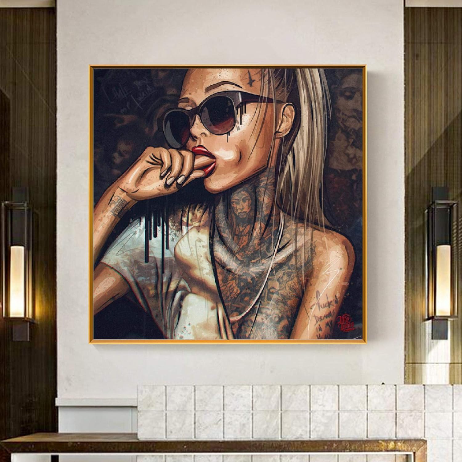 Sztuka ścienna druk na płótnie obraz fajny tatuaż hip-hop dziewczyna plakat na ścianie modny obraz do salonu dekoracja domu 60 x 60 cm bez ramki