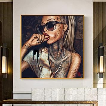 Graffiti Street Art Canvas Print Sex Cool Sexy Girl Tattoo Pictures Art Abstract Canvas Painting Women Portrait Wall Art 30x30cm12"x12 No frame