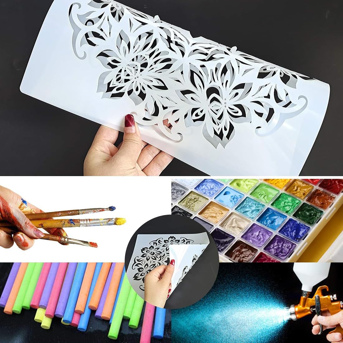 16 Stencil Mandala Riutilizzabili Per Pittura - Template Per Legno, Tela E Pareti