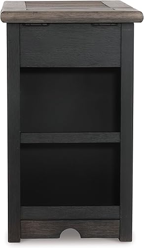 Miniatura 8 de Signature Design by Ashley Tyler Creek - Mesa auxiliar rústica para silla con bandeja extraíble y puertos USB, color marrón