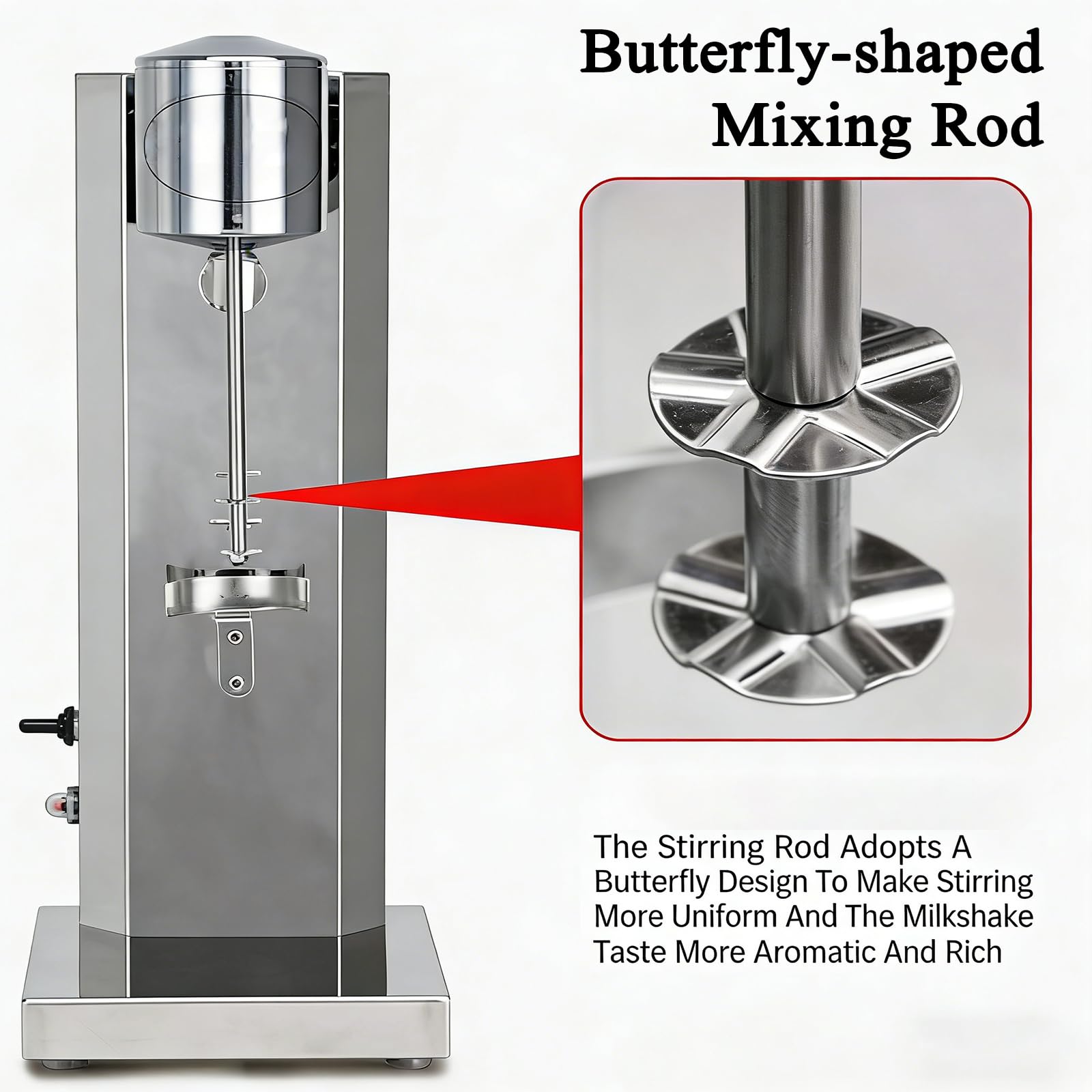 Machine À Milkshake Commerciale de 800 Ml, Mélangeur de Milkshake Électrique de 150 W avec Interrupteur À Double Vitesse, Lame de Mélange en Forme de Papillon, Pieds en Caoutchouc