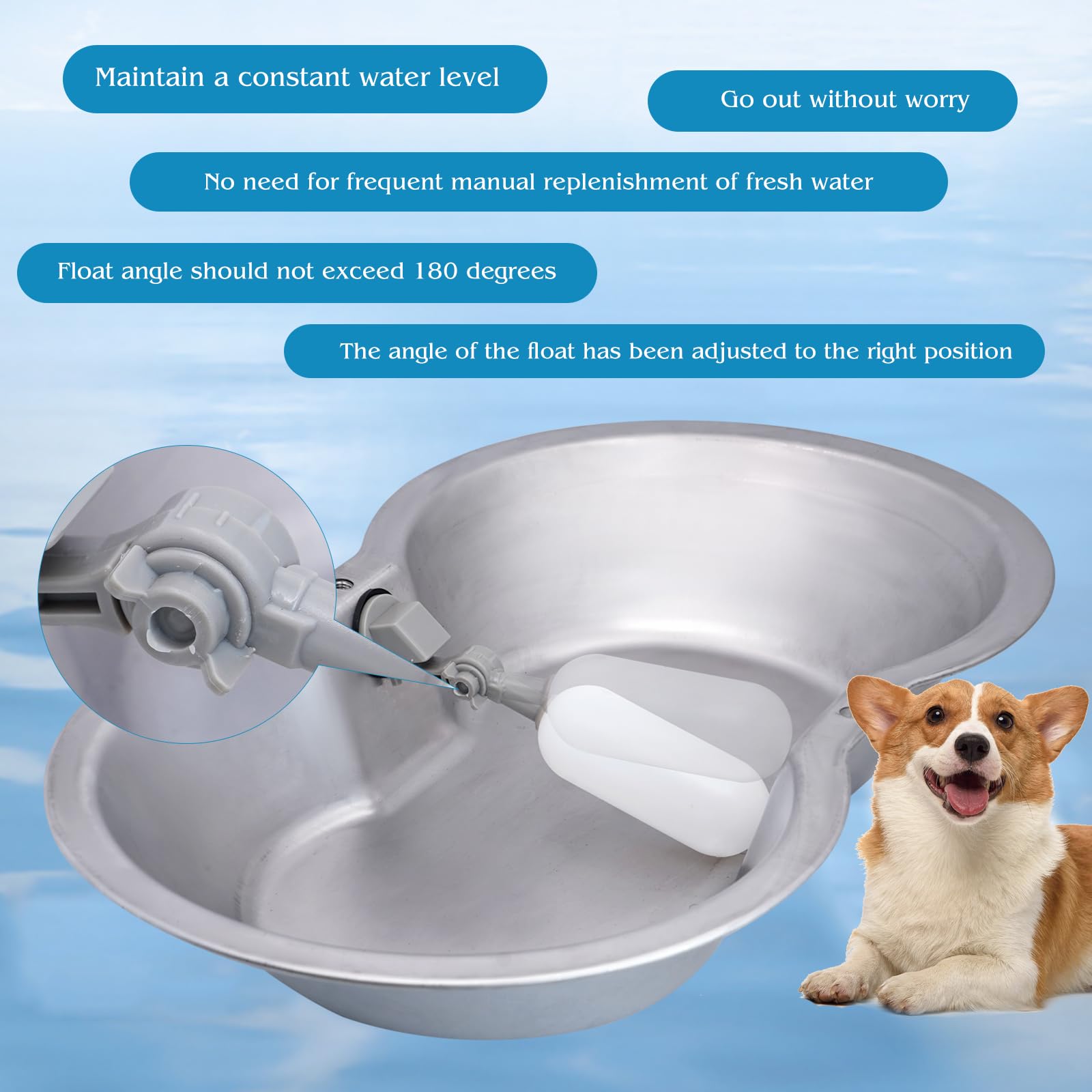 Automatische Viehtränke 13 L – Edelstahl, Selbstfüllend, Mit Schwimmerventil, Für Hunde & Nutztiere