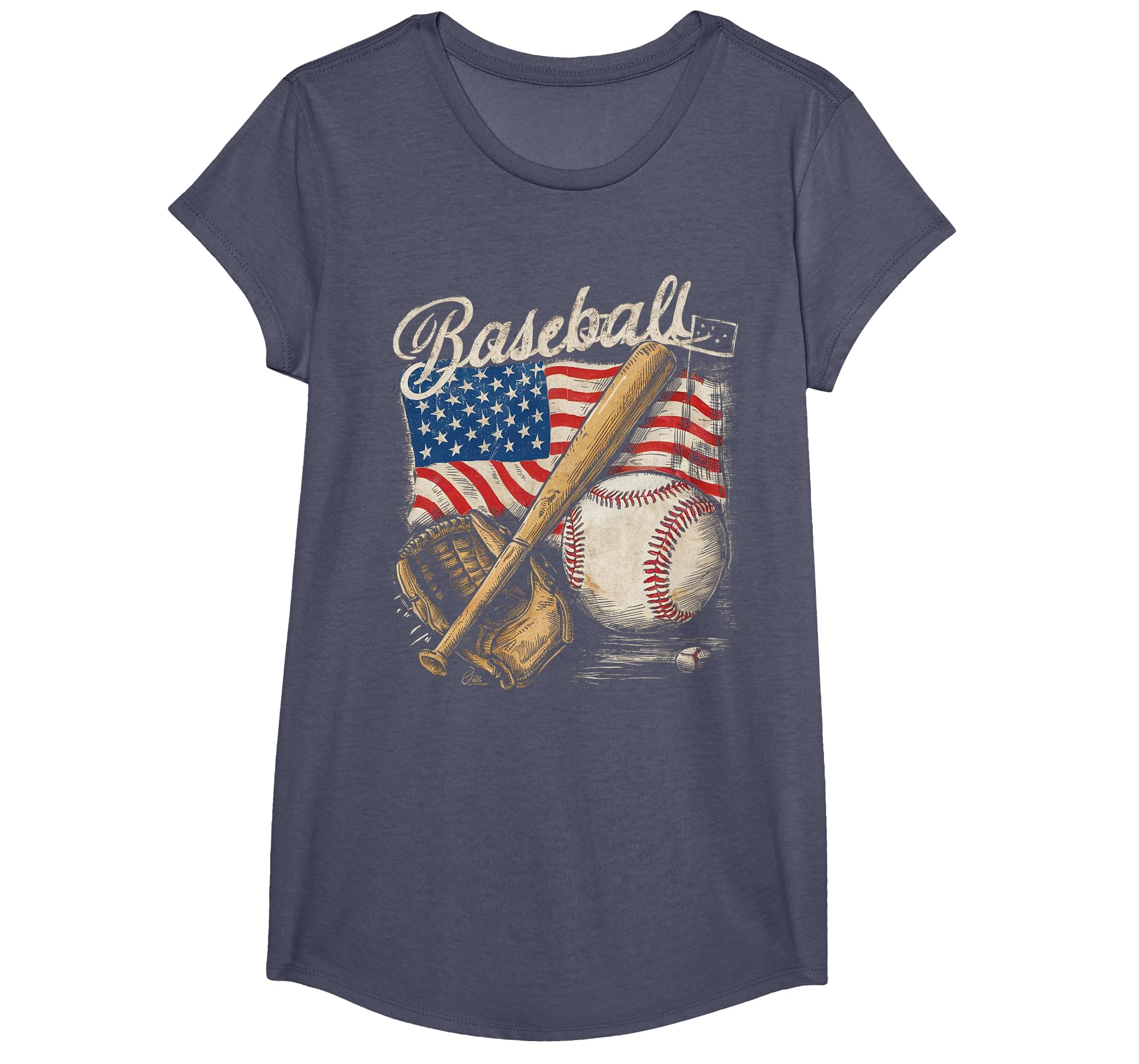 American Flag Baseball Player Bat Fan Catcher Pitcher USA T-Shirt