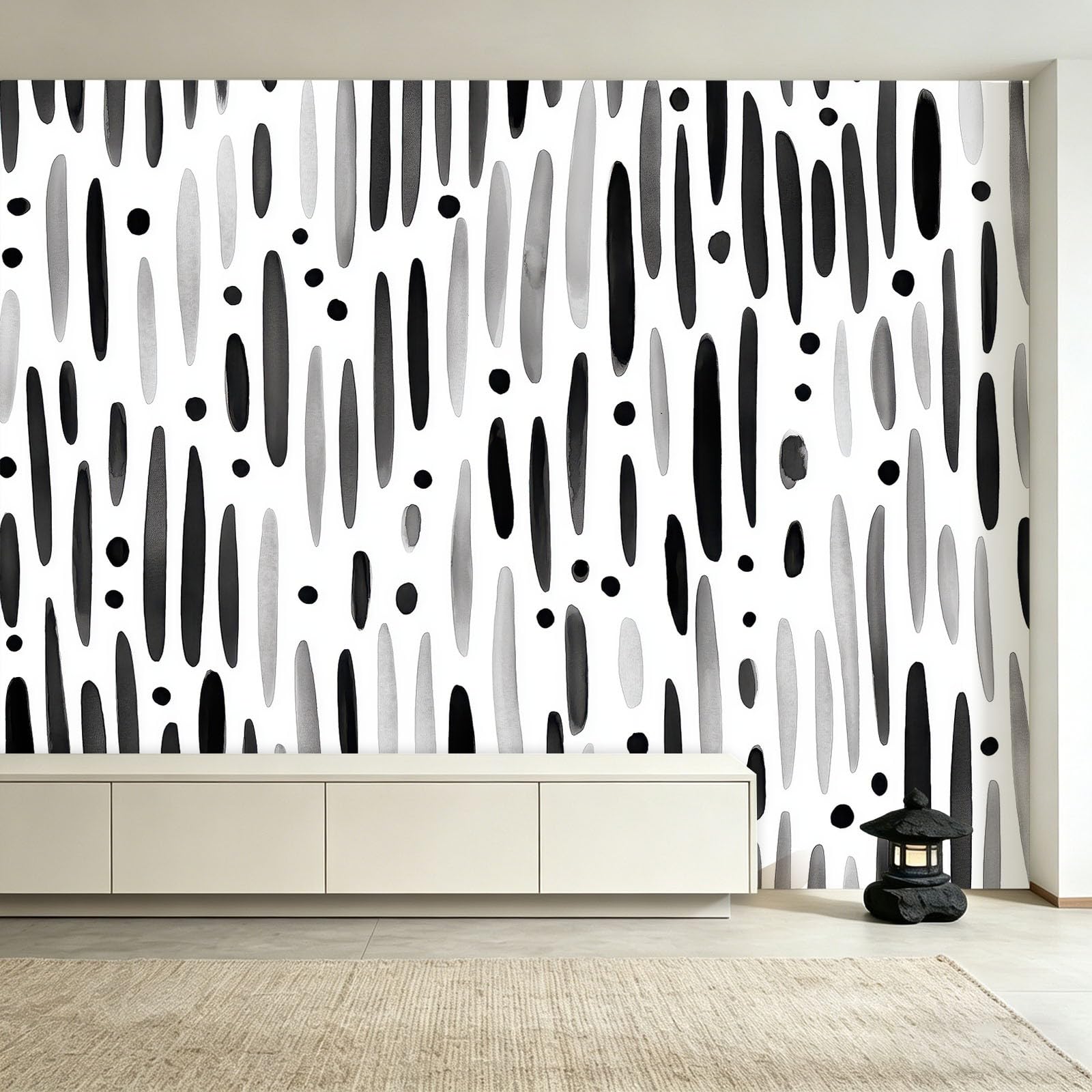 Panoramiczna tapeta abstrakcyjna geometria 200 x 140 cm (dł. x wys.), dekoracja ścienna do pokoju dziecięcego salon kuchnia - gobelin unikalny i nowoczesny design - pionowe paski w kropki