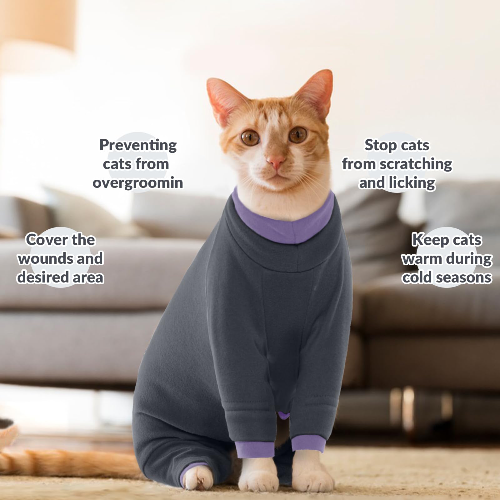 Ropa de invierno para gatos: suéteres, chalecos, pijamas y monos - cálido y protector para amigos de cuatro patas (negro, L) — view 5