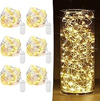 HOBAYS 6 Pack Battery Operated Fairy Lights 7ft 20 LED Warm White Silver Wire Twinkle Lights for Mason Jars Weddings Christmas Decor