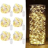 6 Pack Fairy Lights Battery Operated 7ft 20 LED Mini String Lights Twinkle Lights Silver Wire Firefly Starry Moon Lights for Mason Jars Wedding Party Christmas Centerpiece Table Decorations,Warm White [6 Pack] 7 Feet 20 LED Warm White