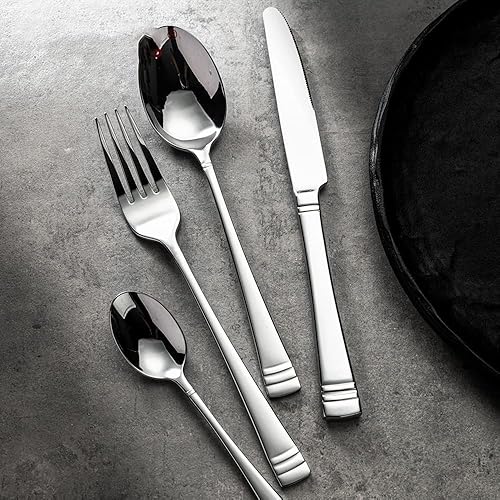Juego de cubiertos de acero inoxidable de 32 piezas para 8, moderno juego de cubiertos de cocina incluye cuchillos, tenedores, cucharas, espejo