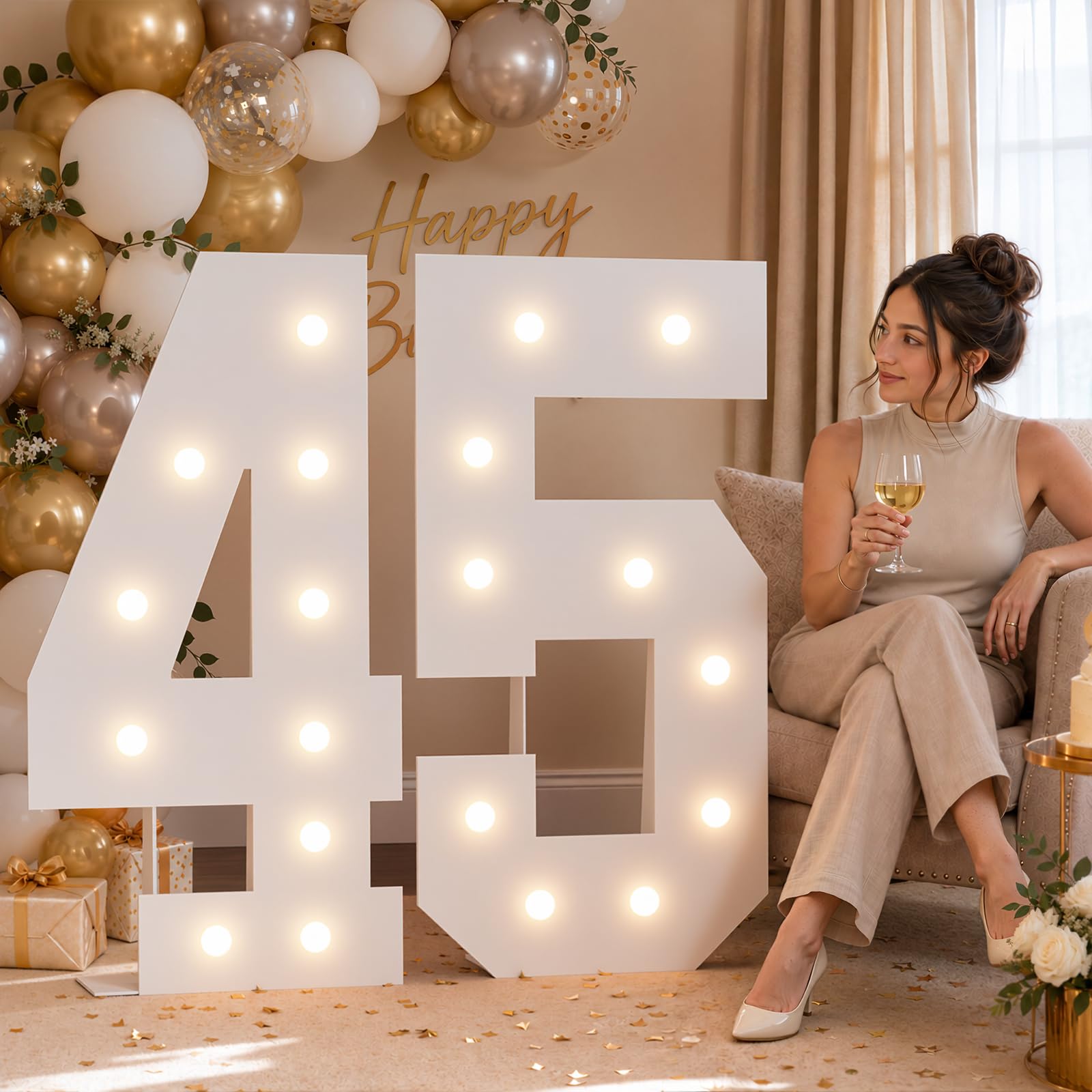 4FT Marquee Numbers 45 Warm Light Quick Setup Birthday Decorations