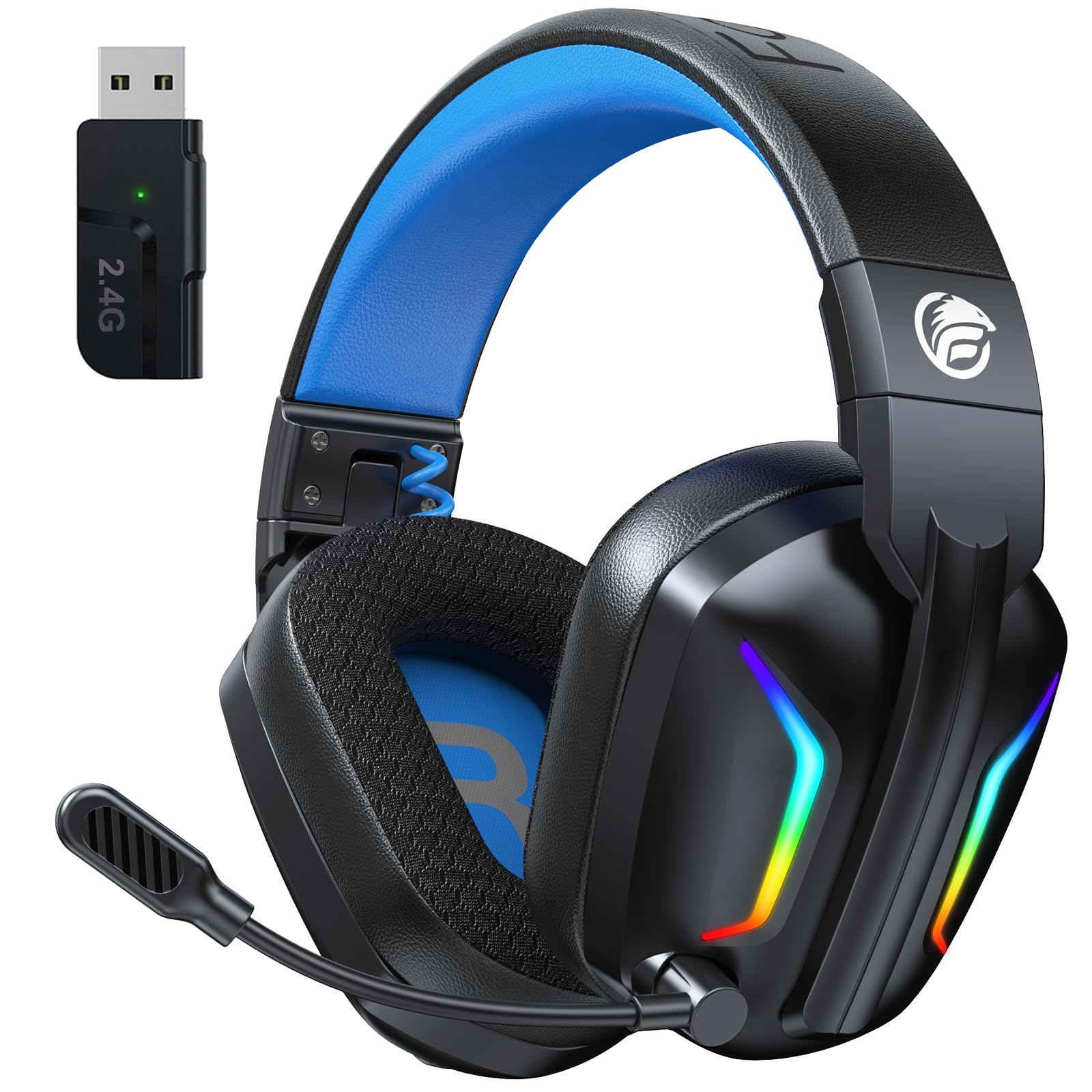 Fachixy FC-300 zestaw słuchawkowy gamingowy z mikrofonem, bezprzewodowy zestaw słuchawkowy 2,4 G do PS5, PS4, PC, Switch, Mac, Surround Sound, składane słuchawki Bluetooth, bezprzewodowe, z