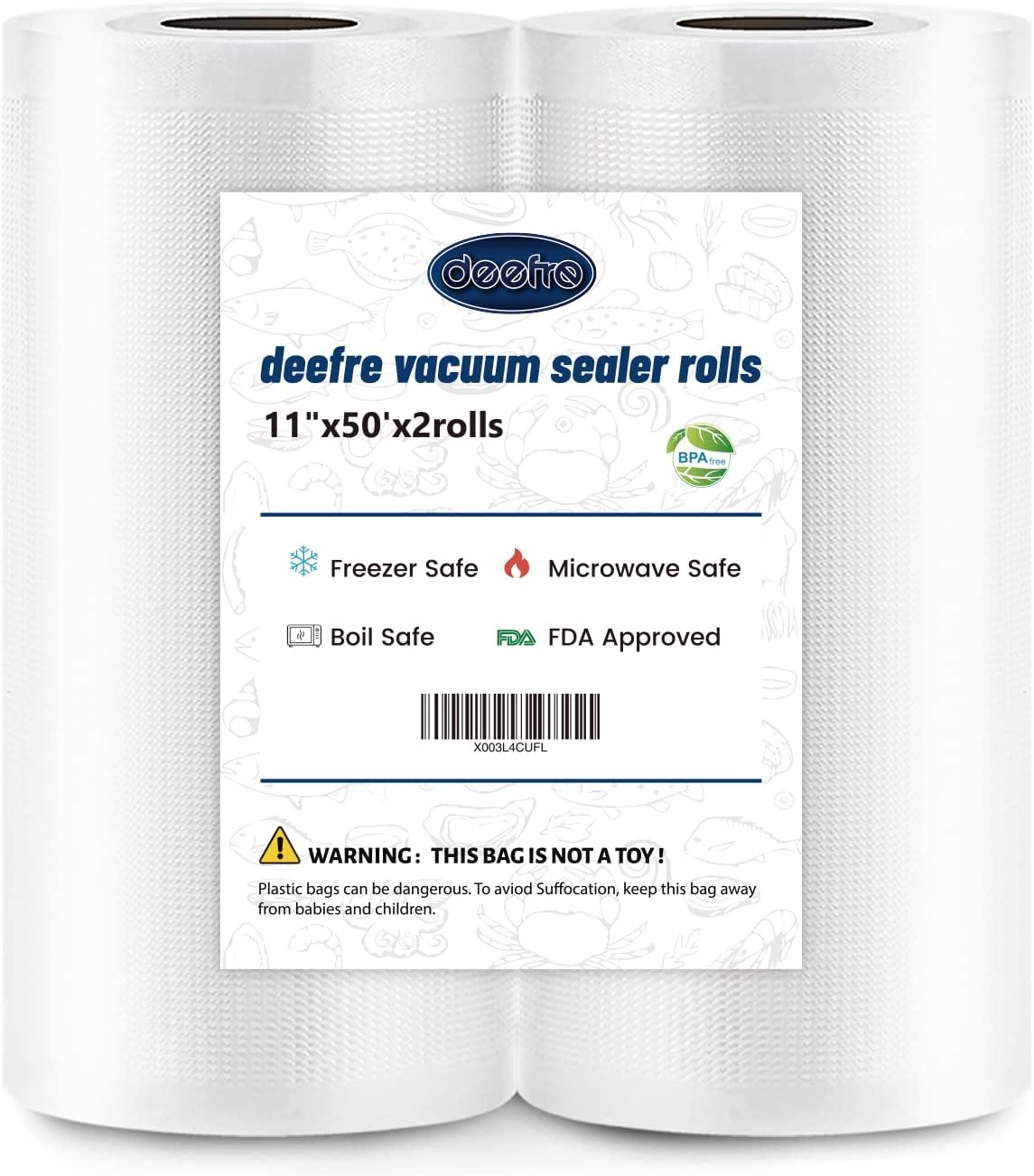 Vacuum Sealer Bags 2 Rolls 11″x50′ Commercial Grade Food Saver Bags for Seal a Meal, BPA Free, Heavy Duty, Great for vac Storage, Meal Prep or Sous Vide Vacuum Sealer Bags 2 Rolls 11″x50′ Commercial Grade Food Saver Bags for Seal a Meal, BPA Free, Heavy Duty, Great for vac Storage, Meal Prep or Sous Vide