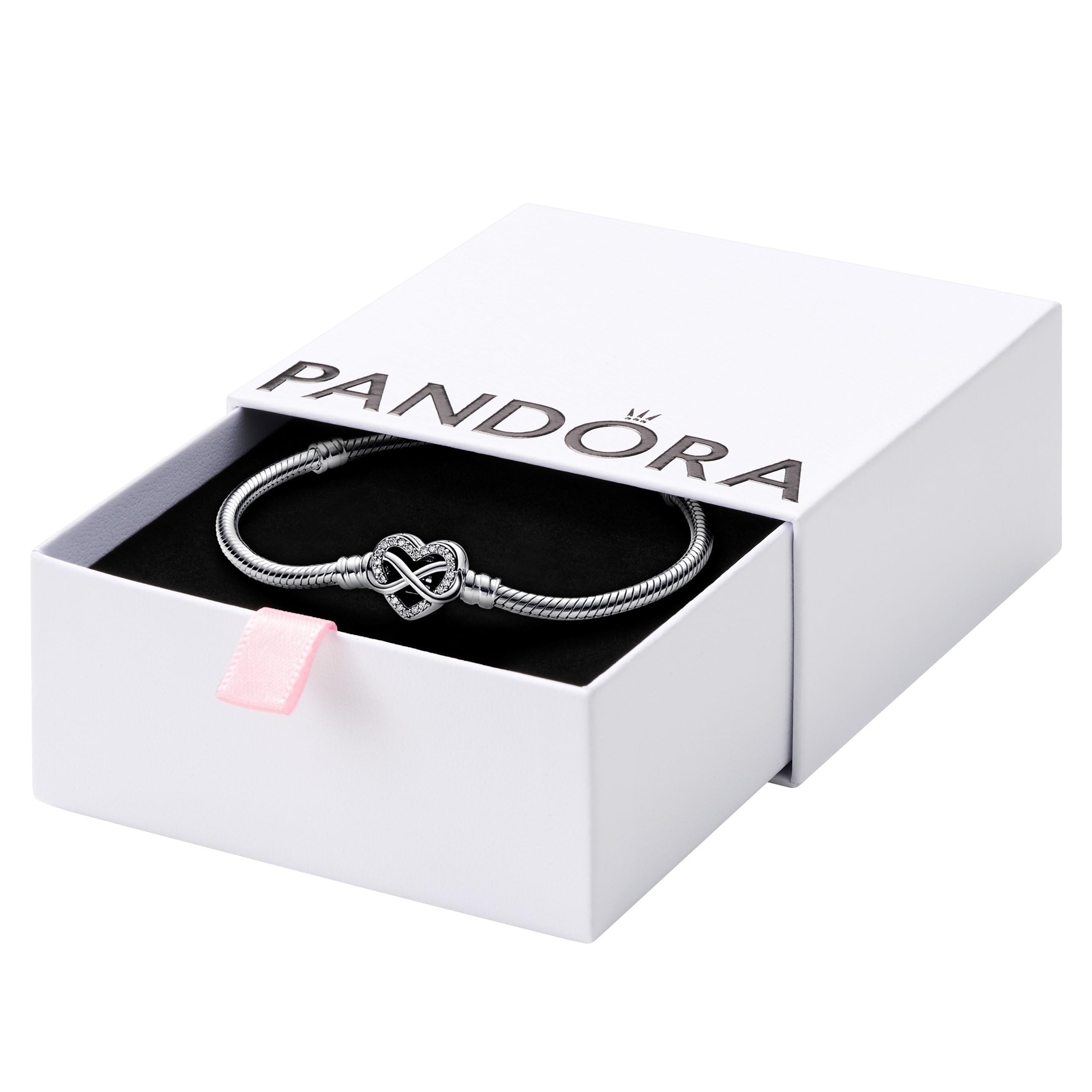 PANDORA Moments Sparkling Infinity Heart Clasp Snake Chain