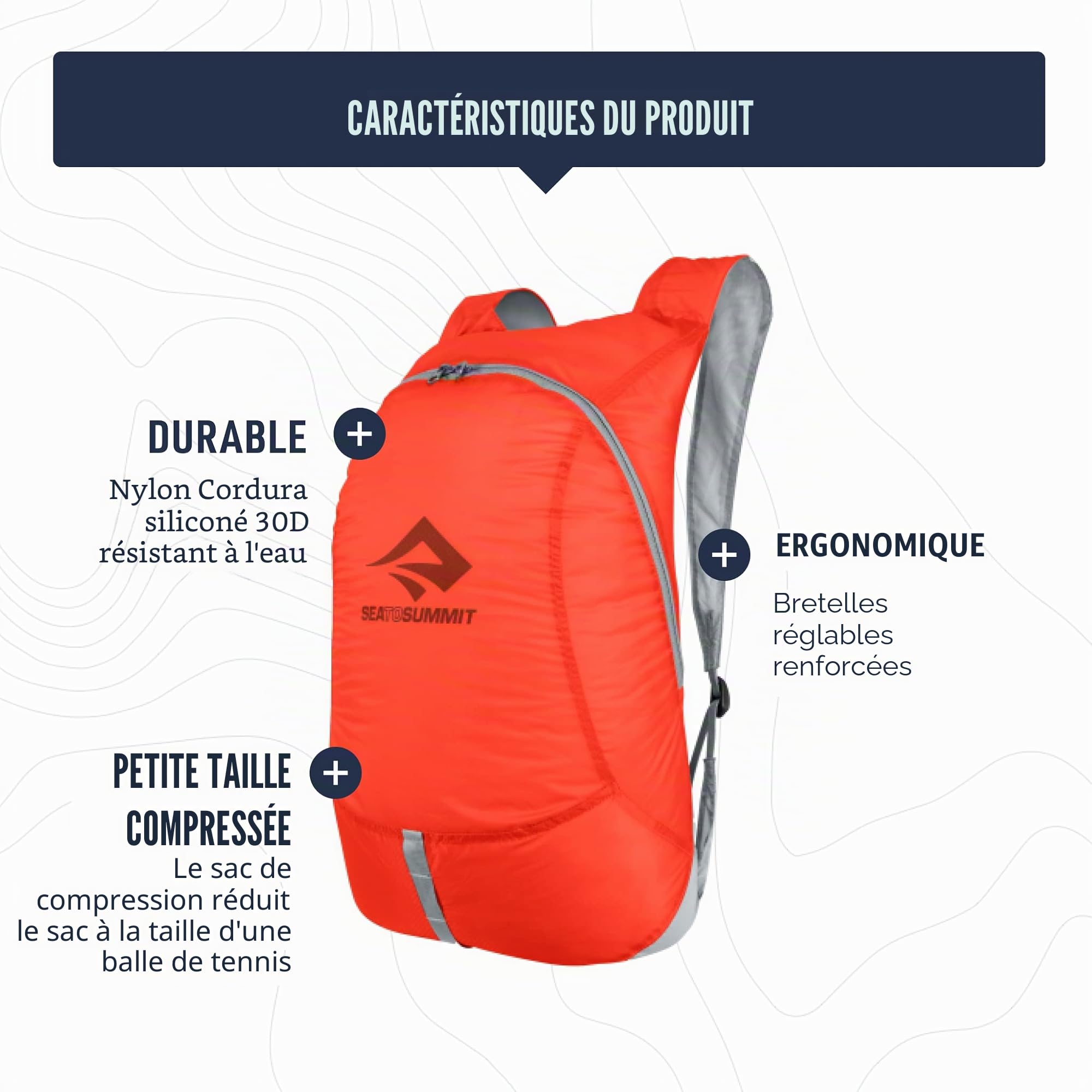 Sea to Summit Mochila Ultra-Sil, SPICY ORANGE, 20 Litros