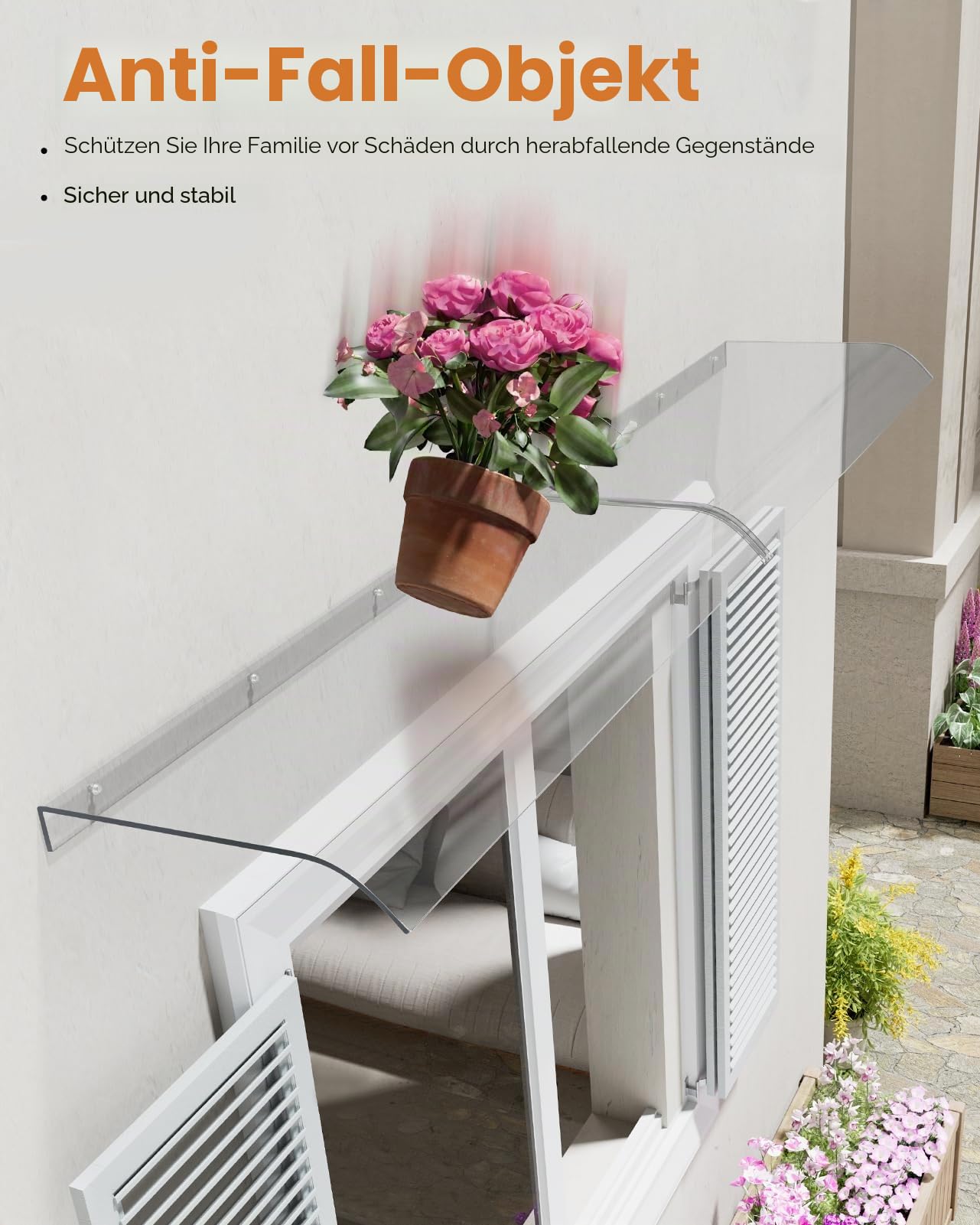 Vordach für Haustür, Draußen Regendach, Überdachung Haustürvordach, Haustür Vordach Wasserdicht, Eingangsüberdachung für Fenster, Tür, Dachabdeckung, UV-Schutz, 40 x 160 cm