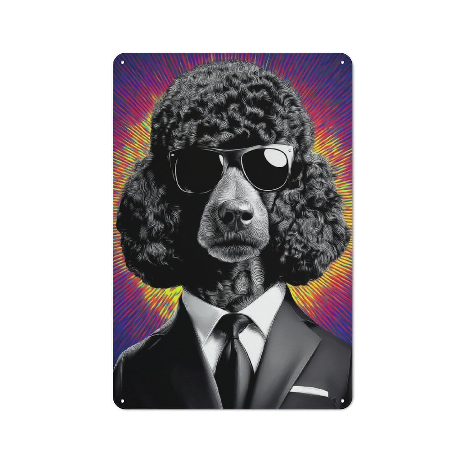 Junmoney Stylish Poodle In Suit Decorative Tin Sign With Design 30X20cm, Farmhouse Cottage Wall Art For Farmhouse Kitchen, Pantry Or Dining Area