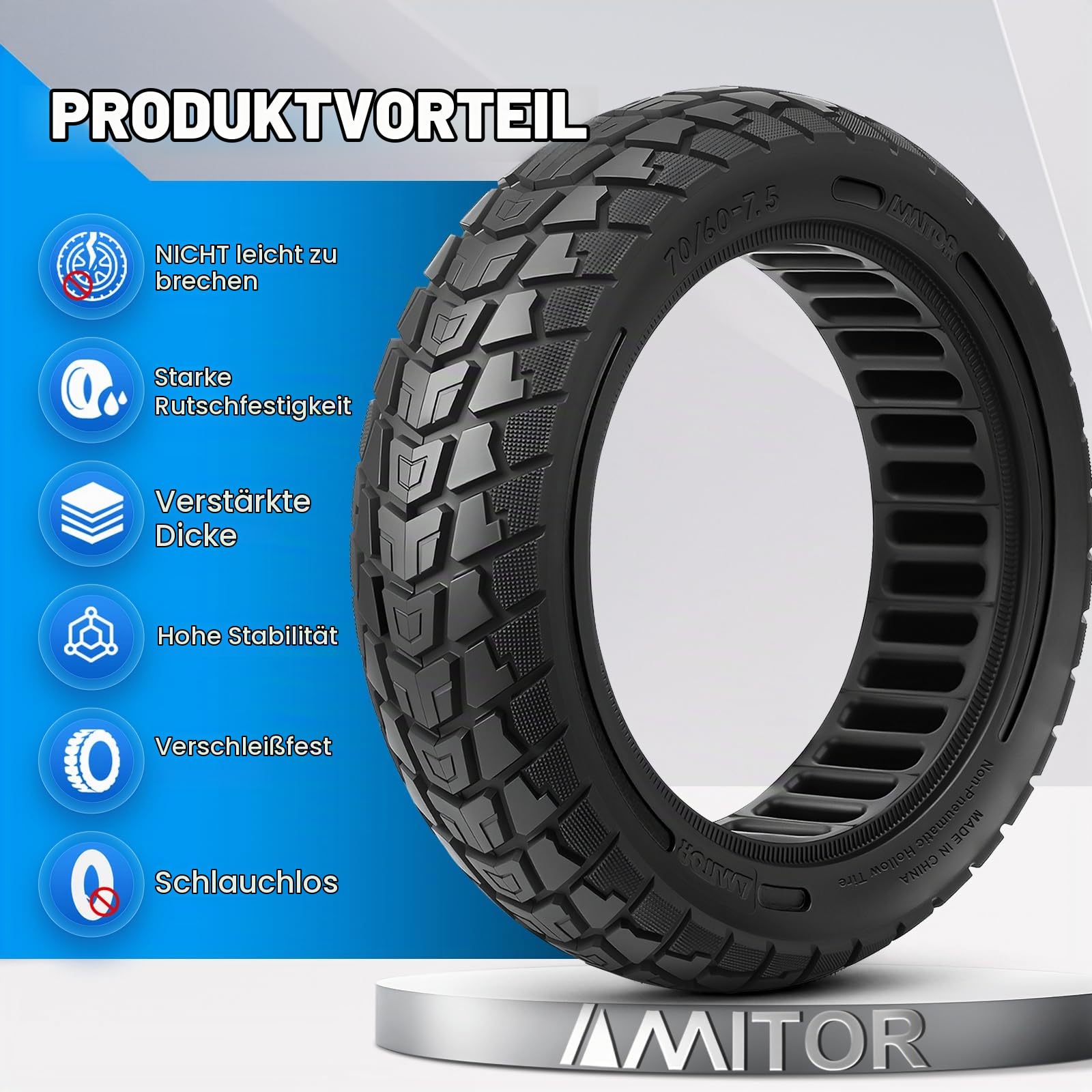 70/60-7.5 Reifen Vollgummi Offroad für Segway ZT3 Pro/Segway-Ninebot MAX G3 Reifen E Scooter Vollgummi 11 Zoll 70/60-7,5, Abriebfeste & Pannensichere, Wartungsfrei & Langlebig, Schwarz, 1PCS