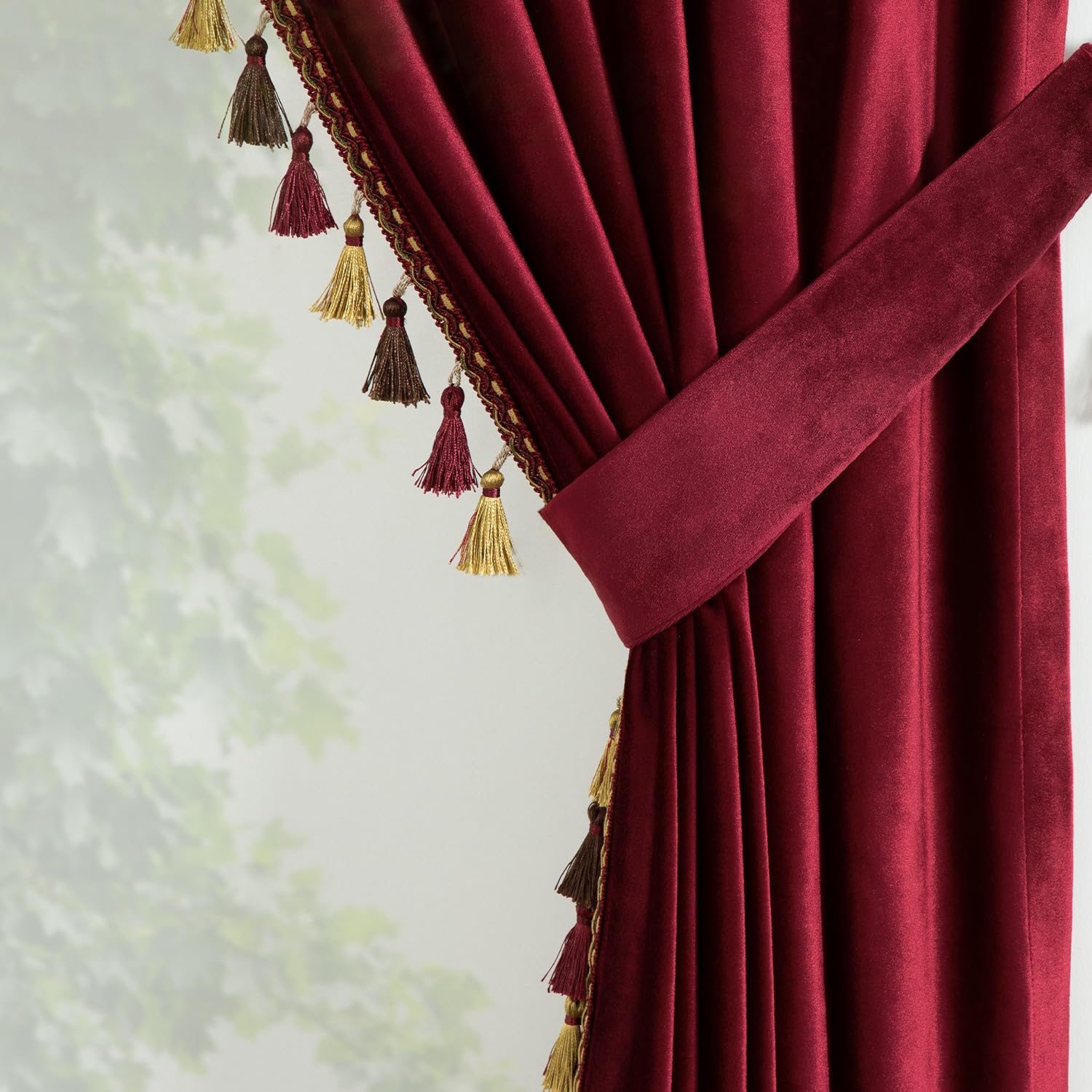 VOGOL Super Soft Velvet Curtains, 96 Inch Length Plush Drapes for Bedroom, Living Room, Vintage Style Thermal Insulated Window Treatments, 2 Panels, 52x96, Burgundy Red