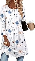 Zeagoo Women's Plus Size 3/4 Sleeve Tunic Tops for Leggings - Loose Fit Swing Blouses, Dressy Casual Flowy Tunics