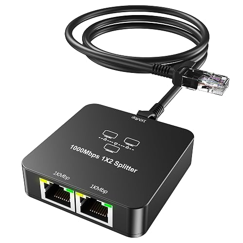 Sheiaier Ethernet Splitter 1 to 2 Out with Cat 6 Ethernet Cable