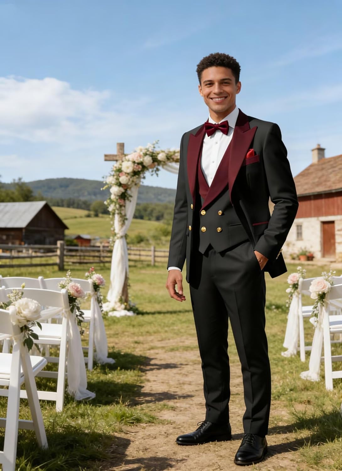 3 Pieces Double Breasted Tuxedos Suit Slim Fit Suits for Men Wedding Groom Suit Tux Prom Suits Blazer Vest Pants
