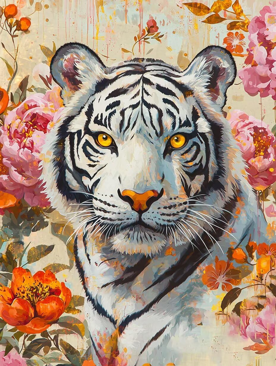 WEISHIWE Weißer Tiger Malen Nach Zahlen Erwachsene Anfänger, 80x100cm c-11 | Malen nach Zahlen Erwachsene Leinwand Kit, DIY Handgemalt Ölgemälde Set mit 3-Pinseln und Acrylfarbe für Wanddeko,Ohne Rahmen
