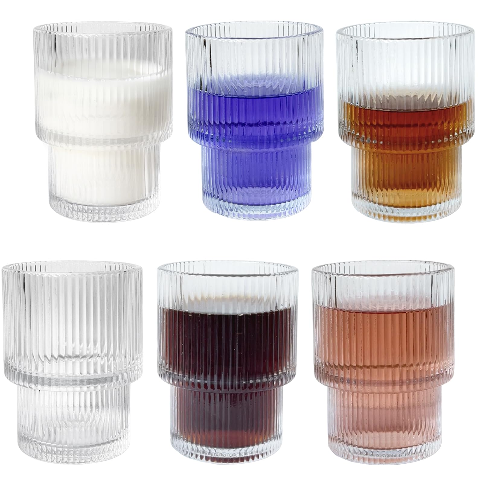 Amazon.com | XKXKKE 7 oz Ribbed Drinking Glasses Set of 6, Clear Vintage  Iced Coffee Cups Glassware, Highball Glasses Ridged Glass Tumbler for  Coocktail, Whiskey, Beer, Water: Highball Glasses