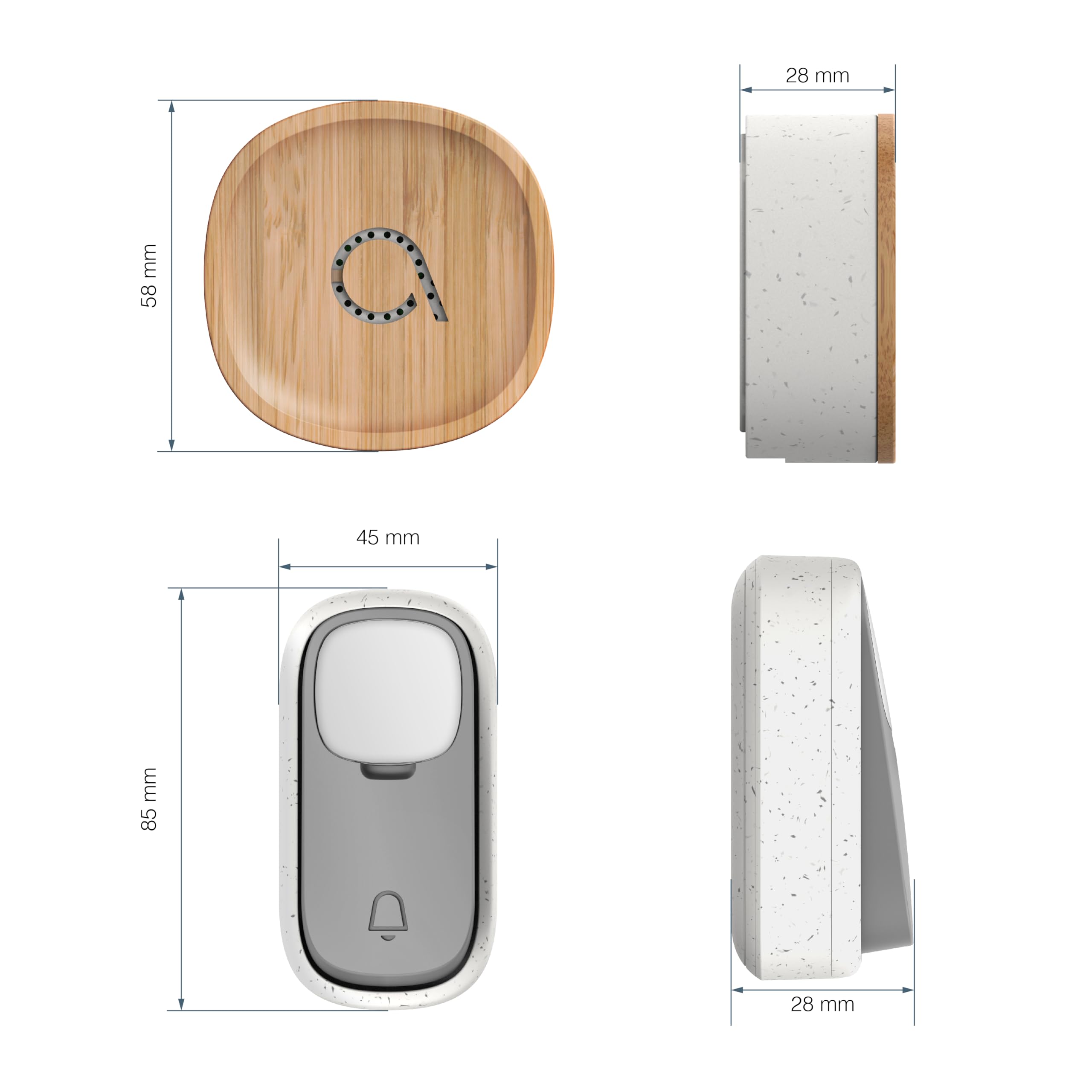 Avidsen Bamboo:Kabellose,batterielose USB-Türklingel,Umweltfreundliche Türklingel aus echtem Bambus,IP44-wasserfester Außenknopf,Große Reichweite,Einfache Installation(Keine Verkabelung erforderlich)