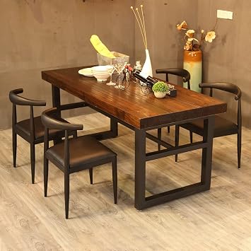 LAKIQ 5 Pieces Dining Table Set Industrial Style Rectangle Kitchen Furniture Table and Chairs Small Space Solid Wood Restaurant Dining Room Table Set for 4 (Table Size:63 L x 27.6 W x 29.5 H)
