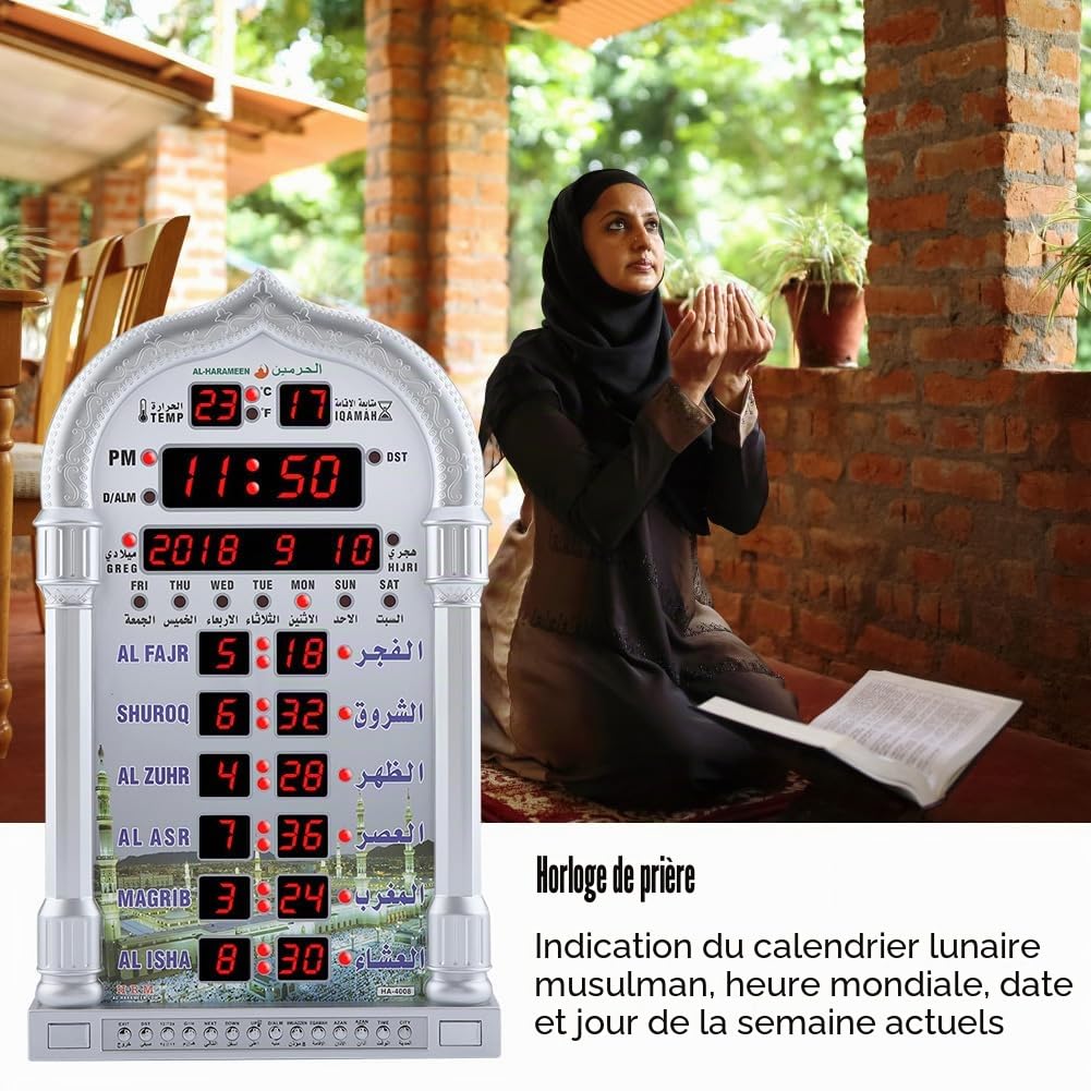 Horloge Murale Azan, Horloge de Prière Musulmane, Horloge Islamique, Automatique Musulman Prière Réveil, Pendule Murale à Mouslin, Décor à Maison Salon‎