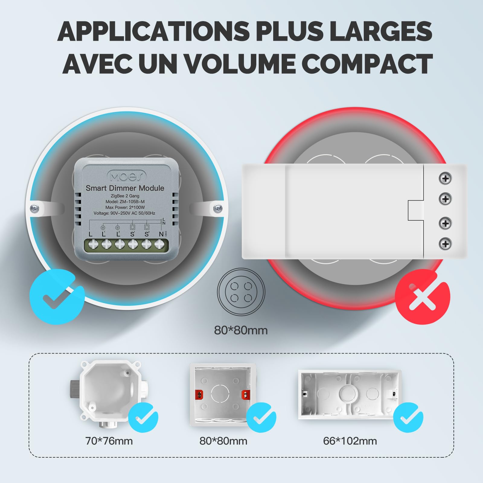 MOES Mini ZigBee Module Variateur LED Encastré, 2 Pack | 2 Gang, nécessite passerelle MOES ZigBee, compatible avec commande vocale Alexa et Google Home