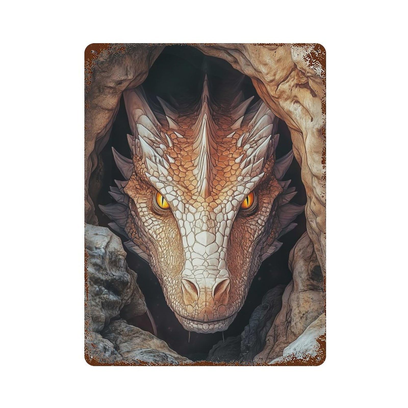 Aged Metal Wall Plaque with Dragons Gaze Design 15.7"x11.8", for Shed, Workshop And Garage Wall Decor, Decorative Metal Wall Art