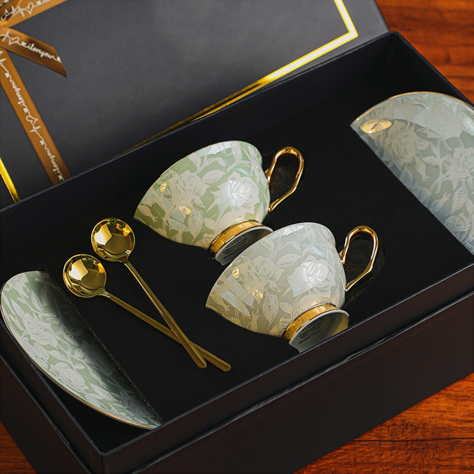 Zestaw spodków z porcelany kostnej w stylu euro, filiżanka do kawy z porcelany kostnej z łyżeczką i spodkiem, na śniadanie popołudniowa herbata (2 szt.)