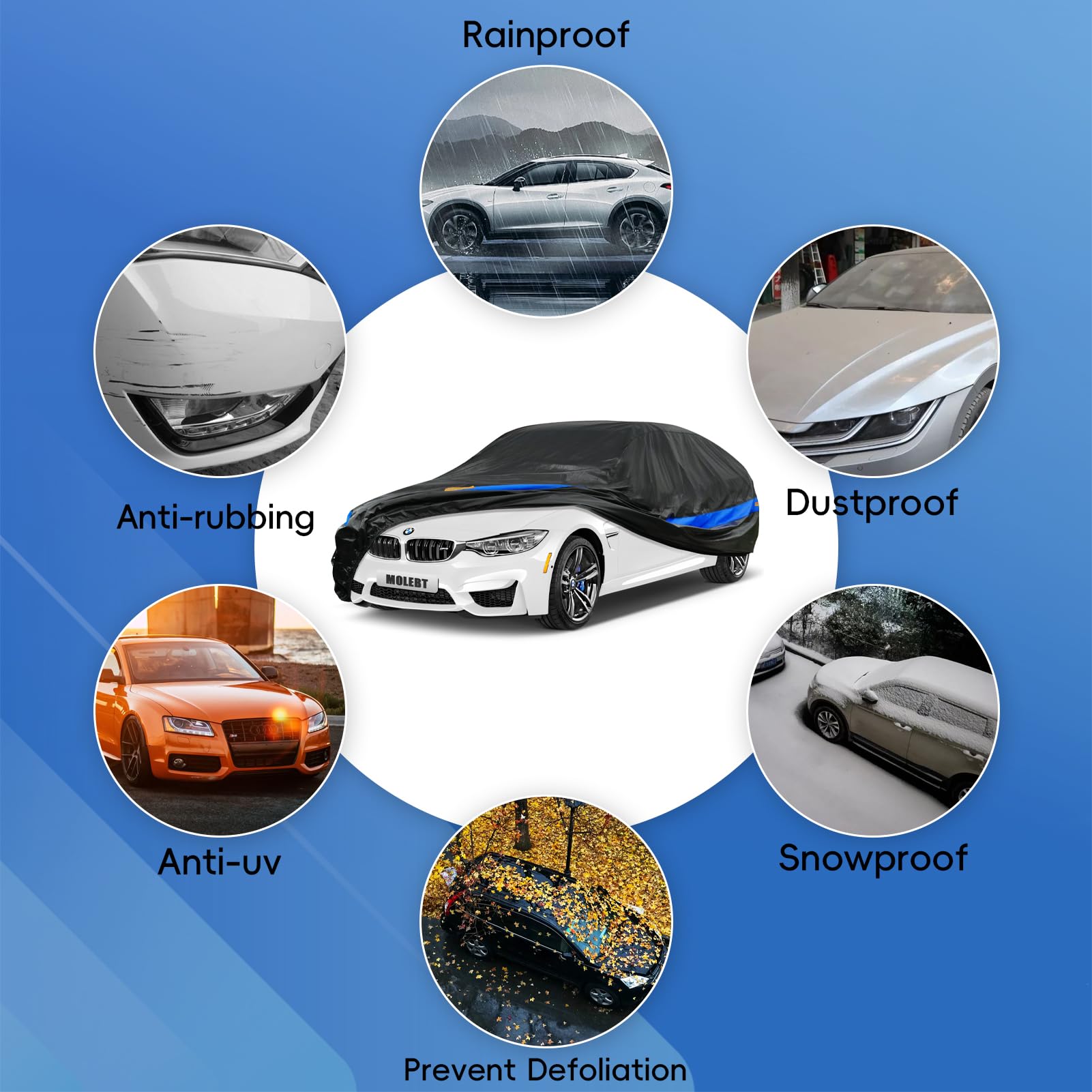 Molebt Car Cover Waterproof All Weather for Automobiles Universal Fit Genesis G90 Ford Crown Victoria Galaxie Buick Roadmaster — view 3