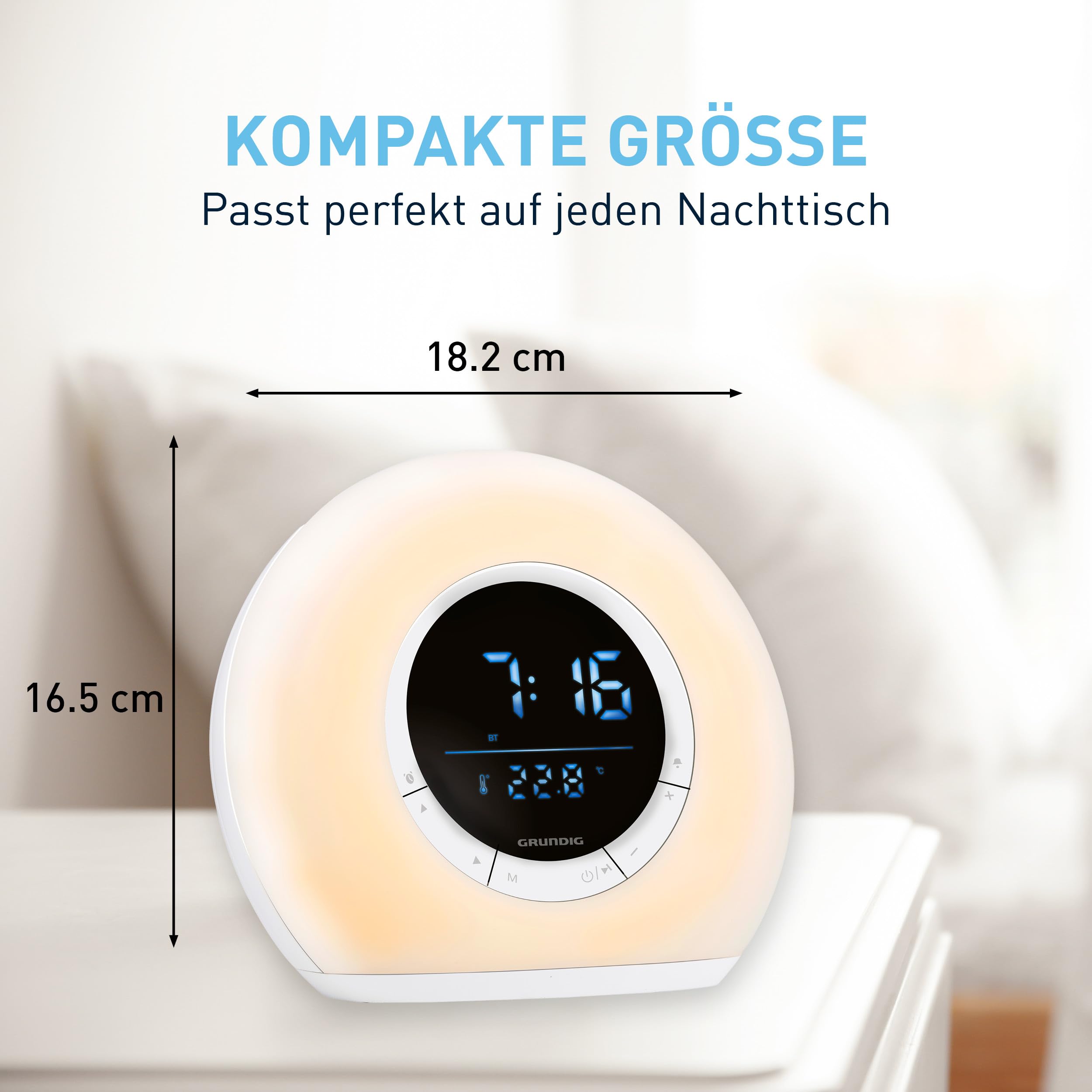 Grundig Tageslichtwecker – Nachttischlampe Radio und Bluetooth – Lichtwecker mit LED-Anzeige – Radiowecker mit Licht und Naturgeräuschen – Weiß