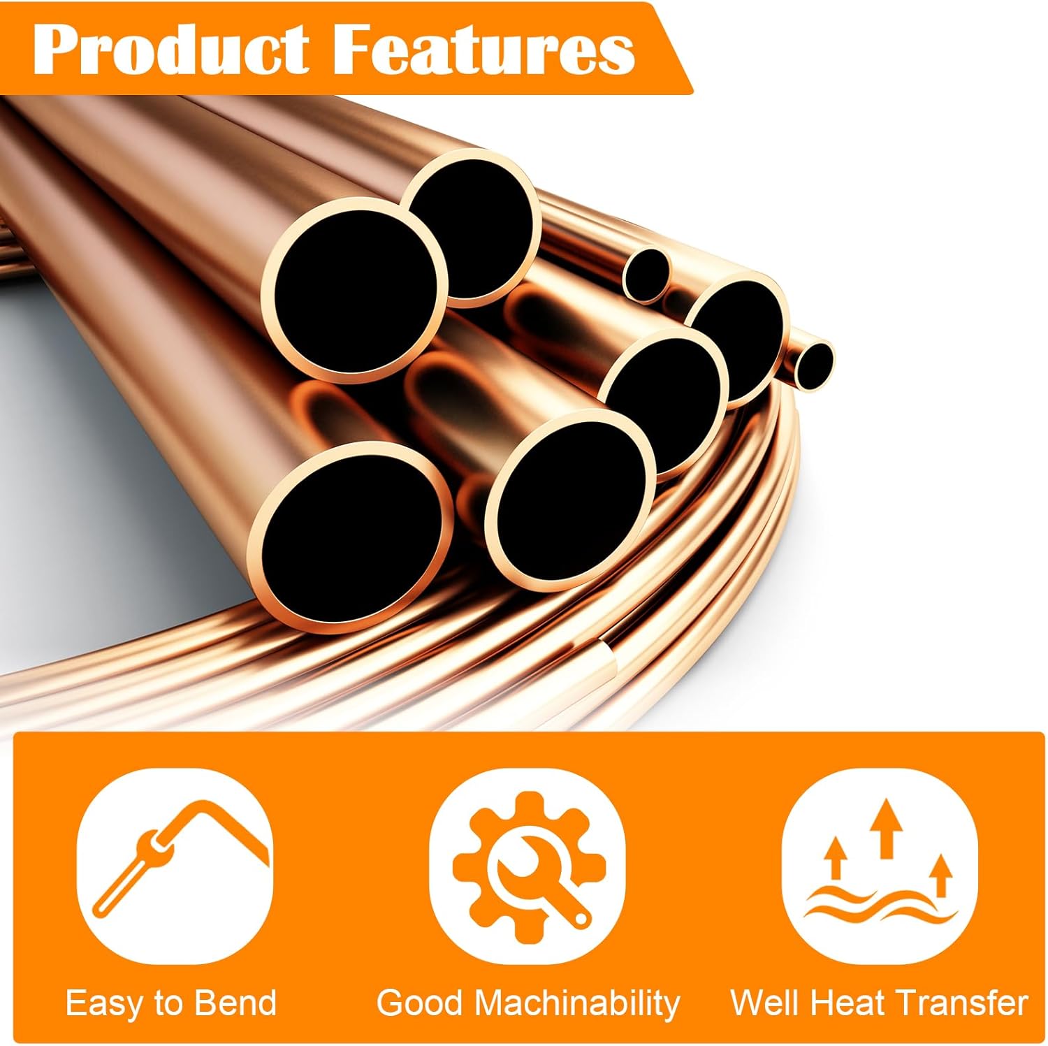 3/4" OD x 5 Ft Copper Tubing, 99.9% C12200 ASTM B280, T2 Pure Copper Tube, Refrigeration ACR Tubing, HVAC, Refrigerators, Industry, DIY