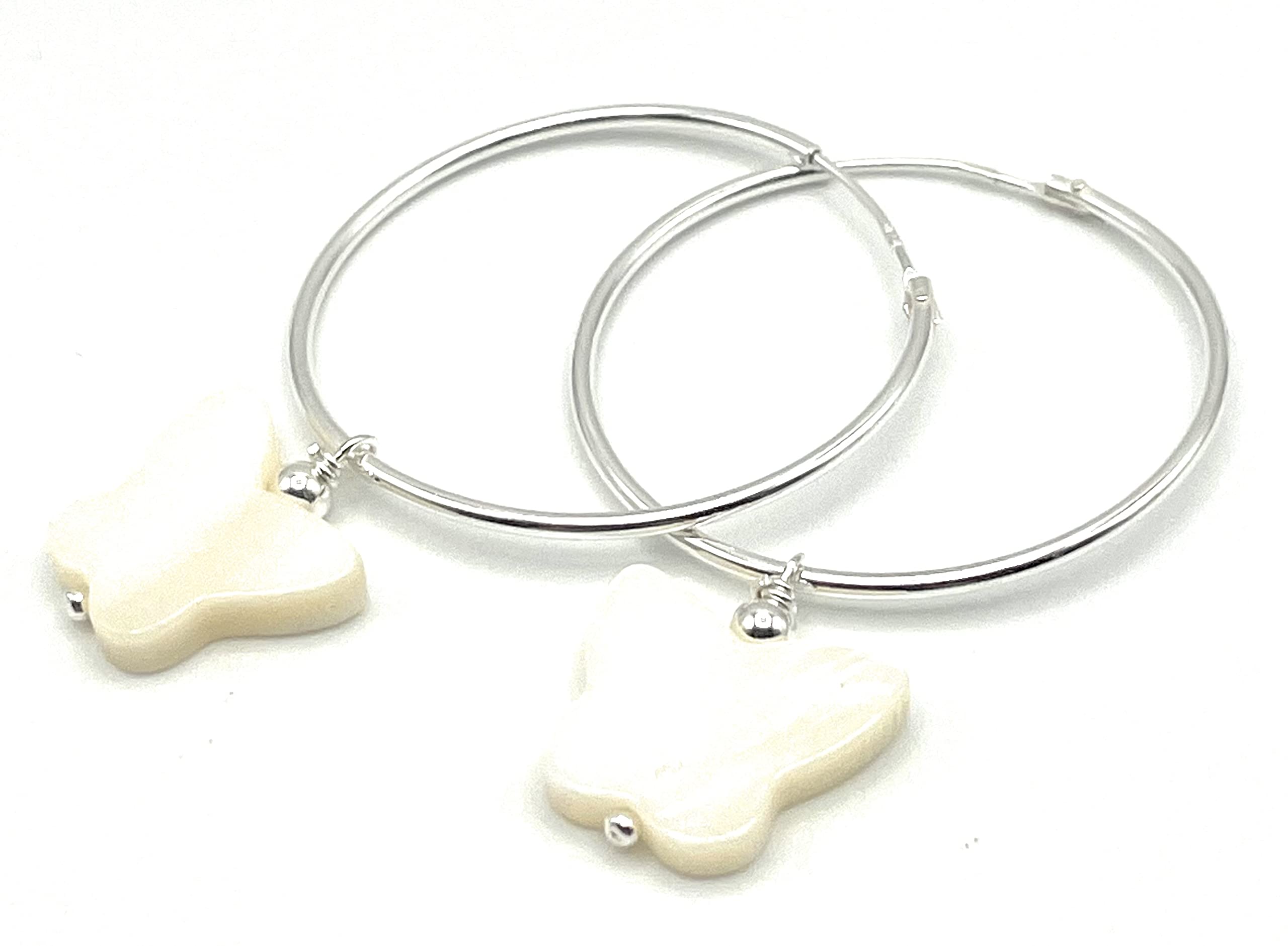 Orecchini con Farfalle in Madreperla, Cerchi Diametro 30 mm, Pendenti in Argento 925, Gioielli Estate, Bijoux Minimalisti, Made in Italy,