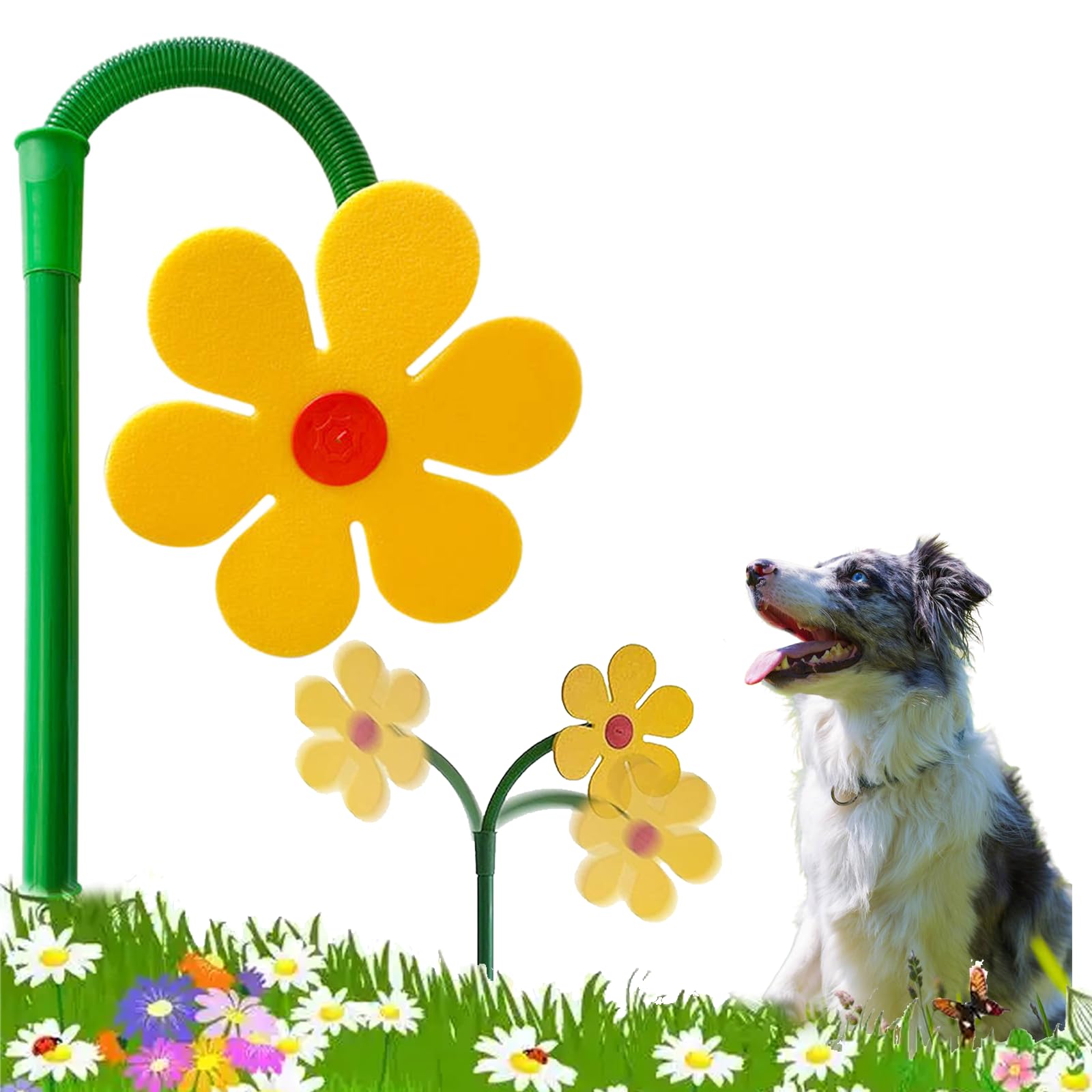 Crazy Daisy - Aspersor divertido de girasol para riego de césped, jardín, patio, rociadores de agua Crazy Dancing Daisy para perros, juego al aire libre, amarillo