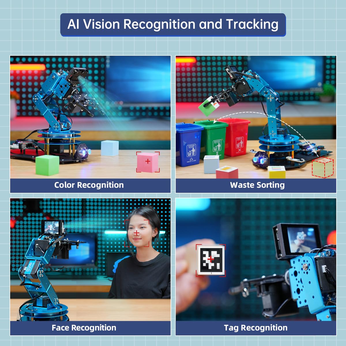 Ramię robota do Arduino AI Vision Interakcja głosowa 6DOF serwo magistrali szeregowej ramię robota, projekt STEM Edukacyjny robot i zestawy inżynieryjne, nauka/kodowanie/programowanie, zestaw pośredni