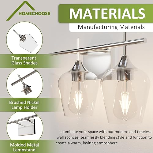 Miniatura 4 de Lámpara de tocador de baño, 3 luces de baño sobre espejo, luces plateadas para baño con vidrio transparente, lámpara de pared moderna para armario,