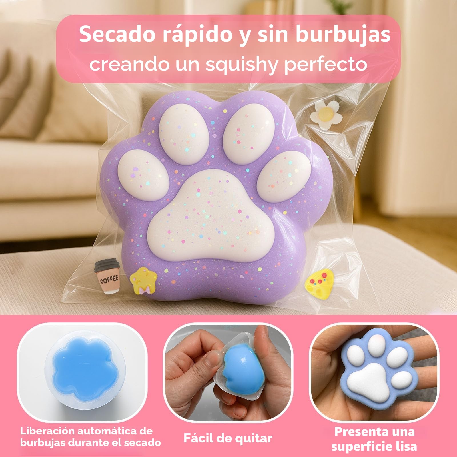 1DFAUL Kit para hacer Squishy de silicona líquida 17.6oz, Sin burbujas y secado rápido, Con hámster, pata de gato y moldes de queso, divertidos juguetes para aliviar el estrés, regalos DIY